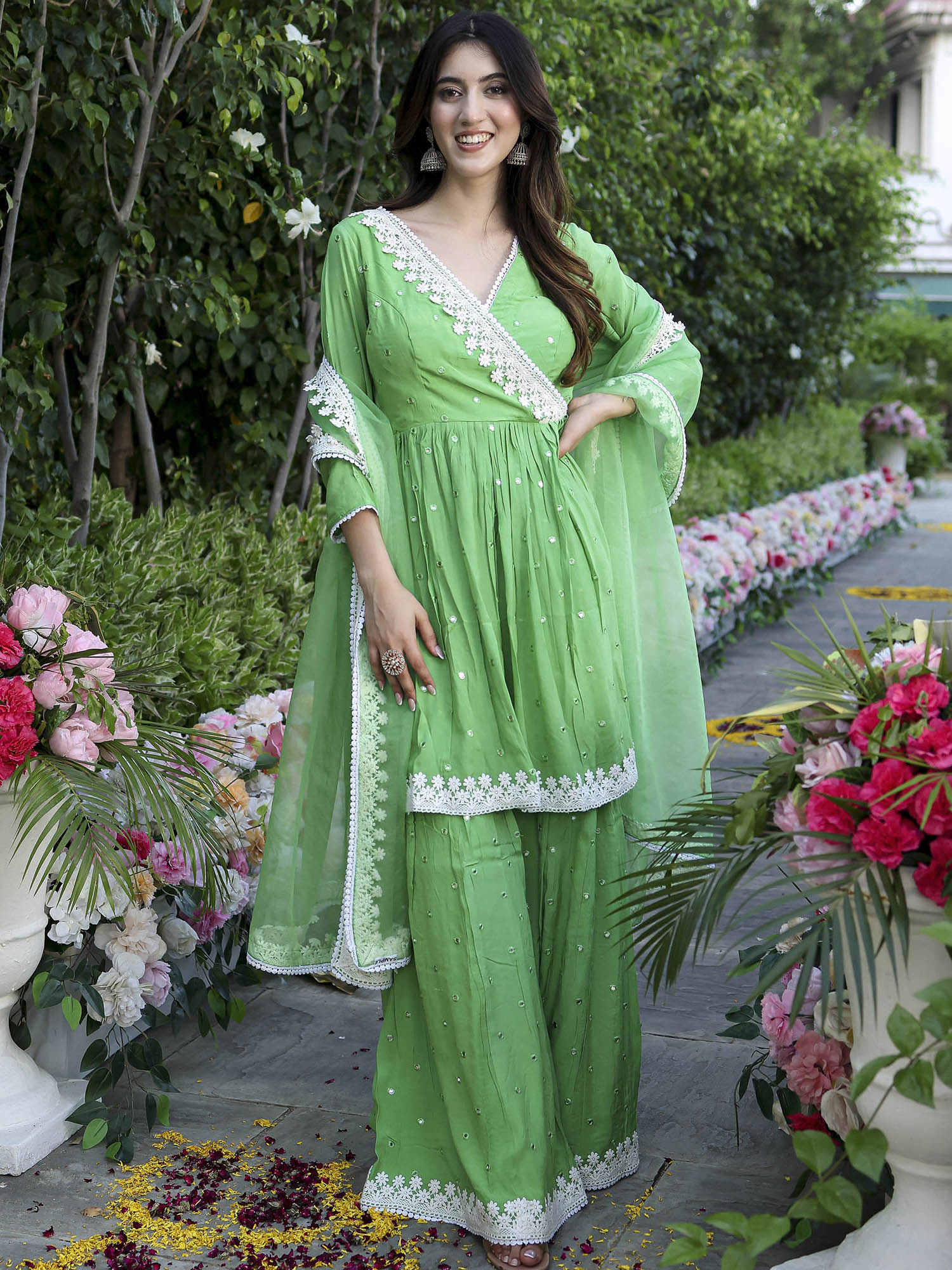 Green Mirror Sharara Set - Image 4