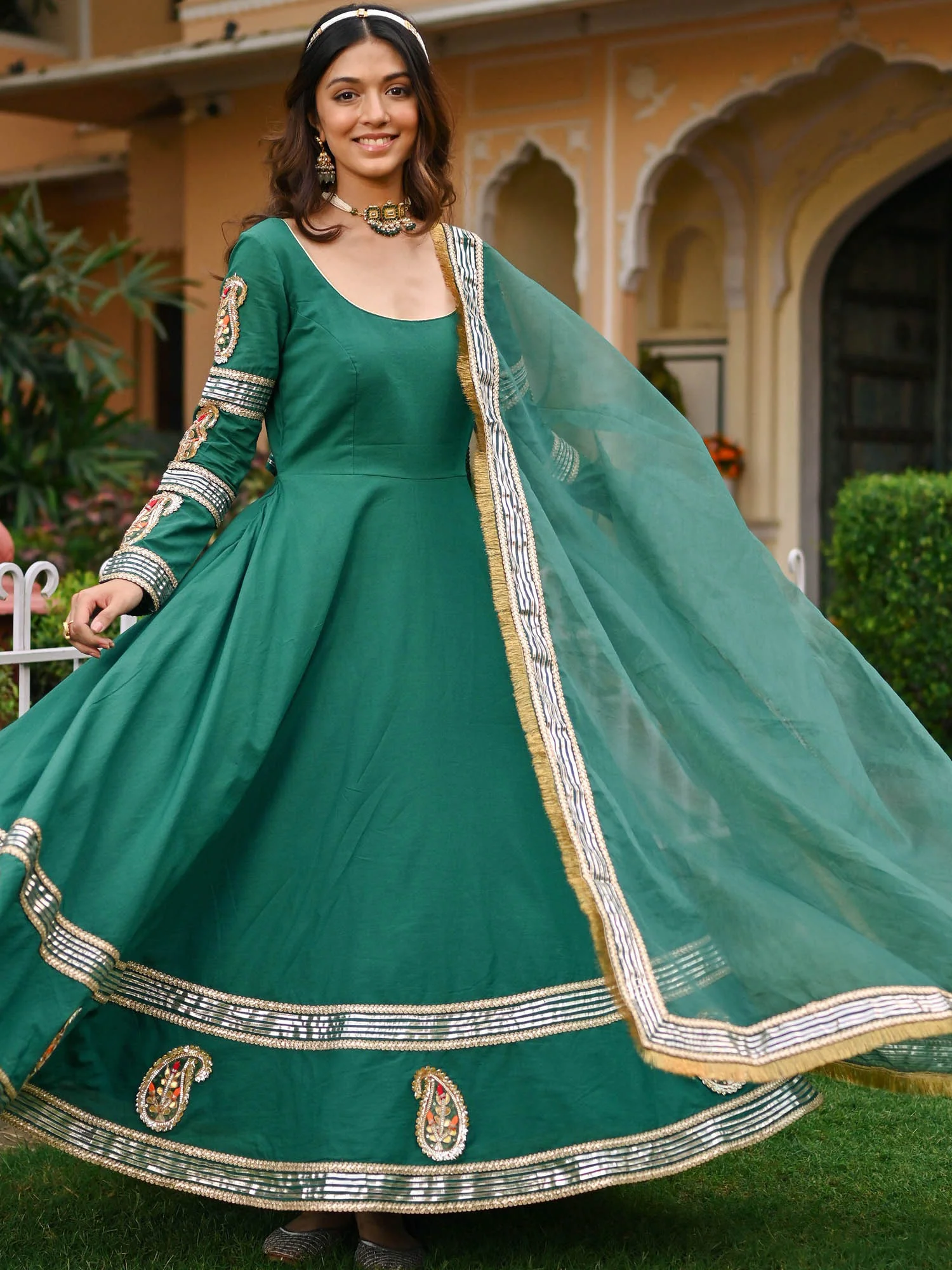 Green Paisley Gota Anarkali Set - Image 7