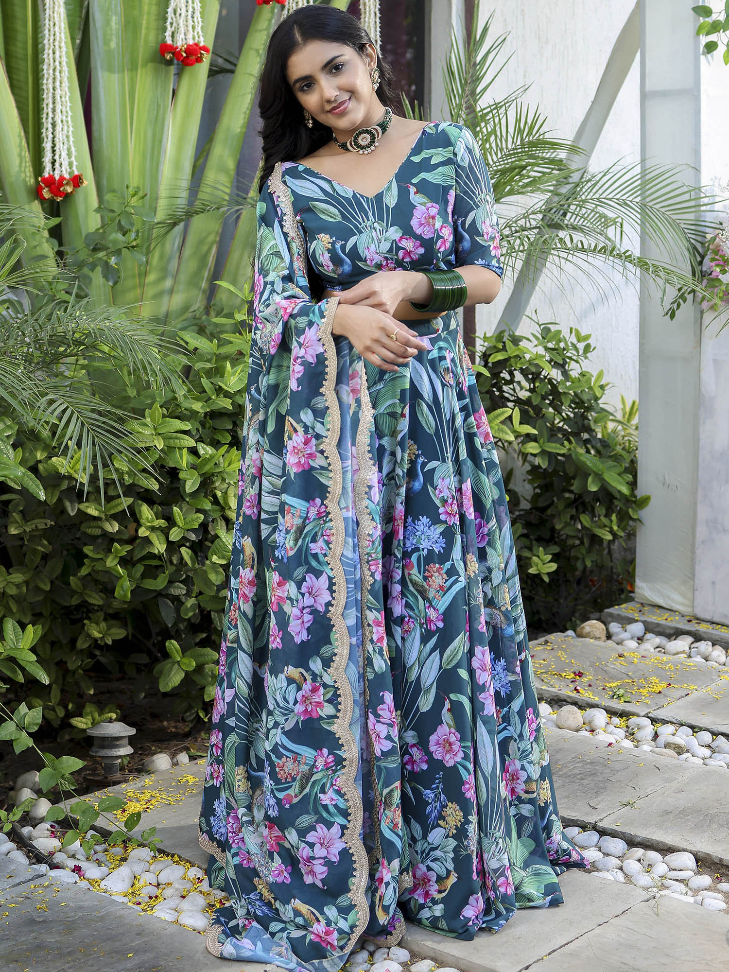 Green Printed Lehenga Set - Image 2