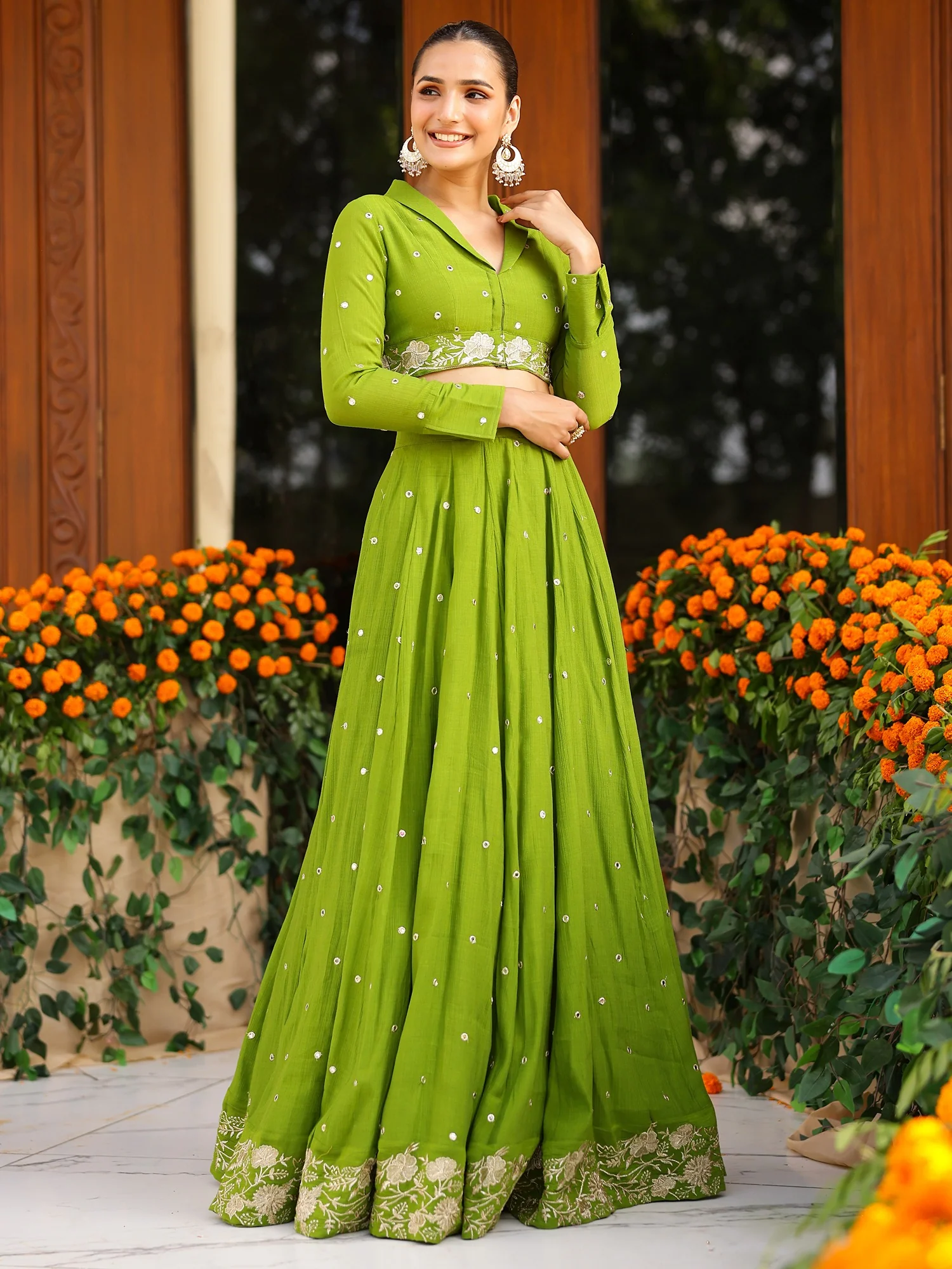 Green Western Lehenga Set - Image 7