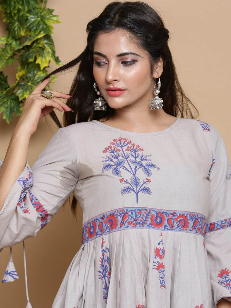 Grey Floral Print Designer Dress - Image 3