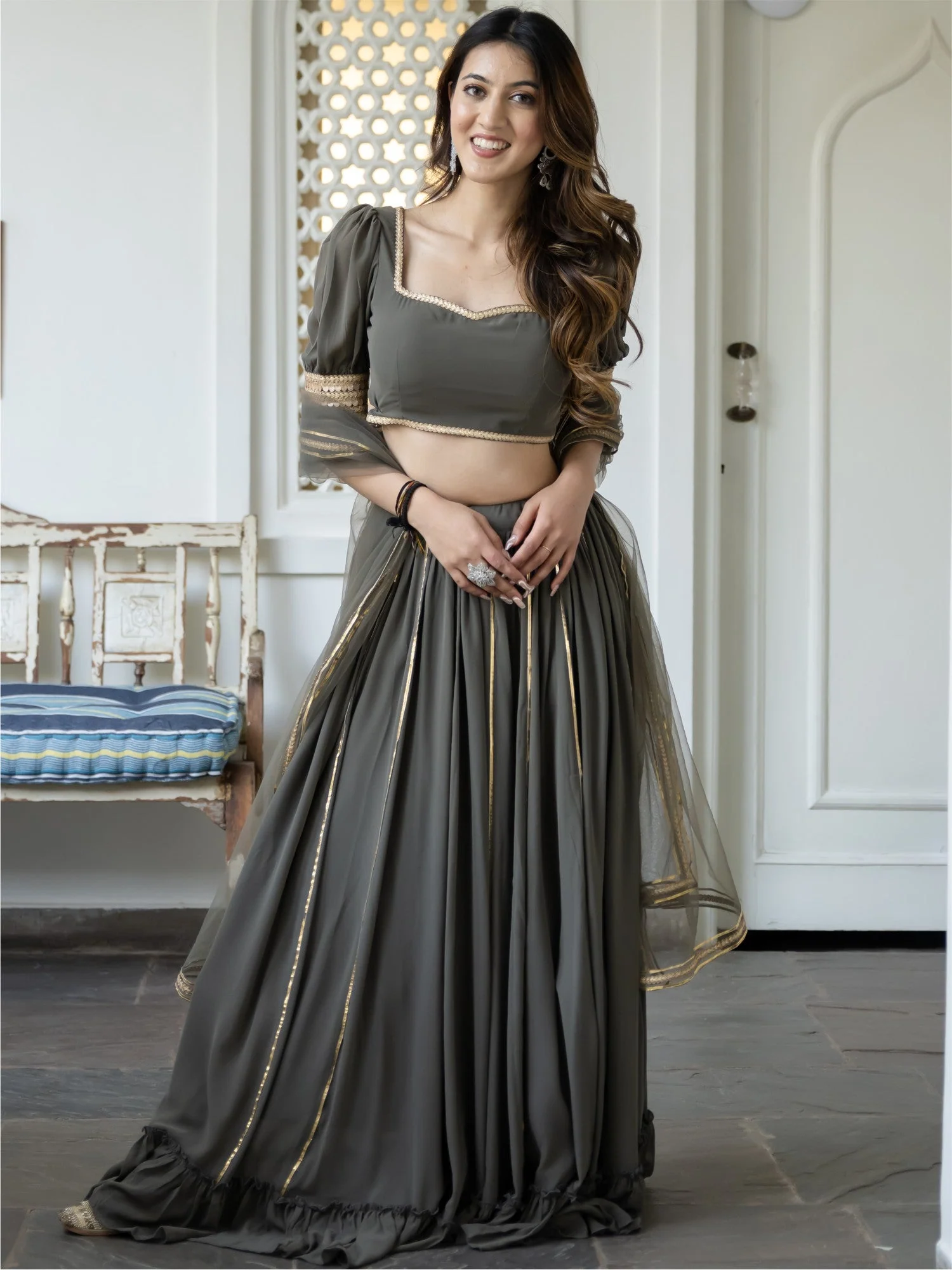 Grey Georgette Lehenga Set - Image 7