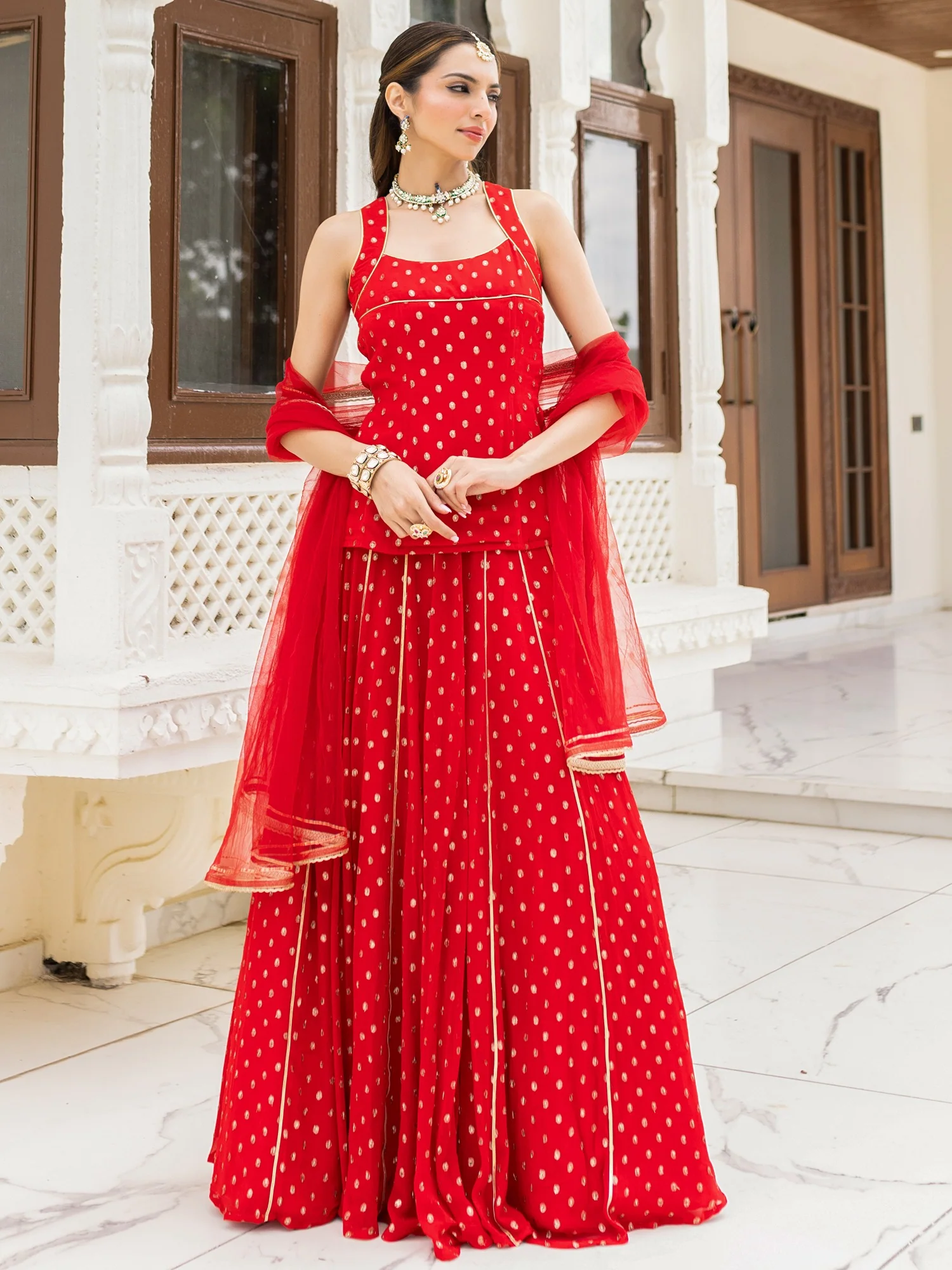 Gulzar Red Lehenga - Image 10