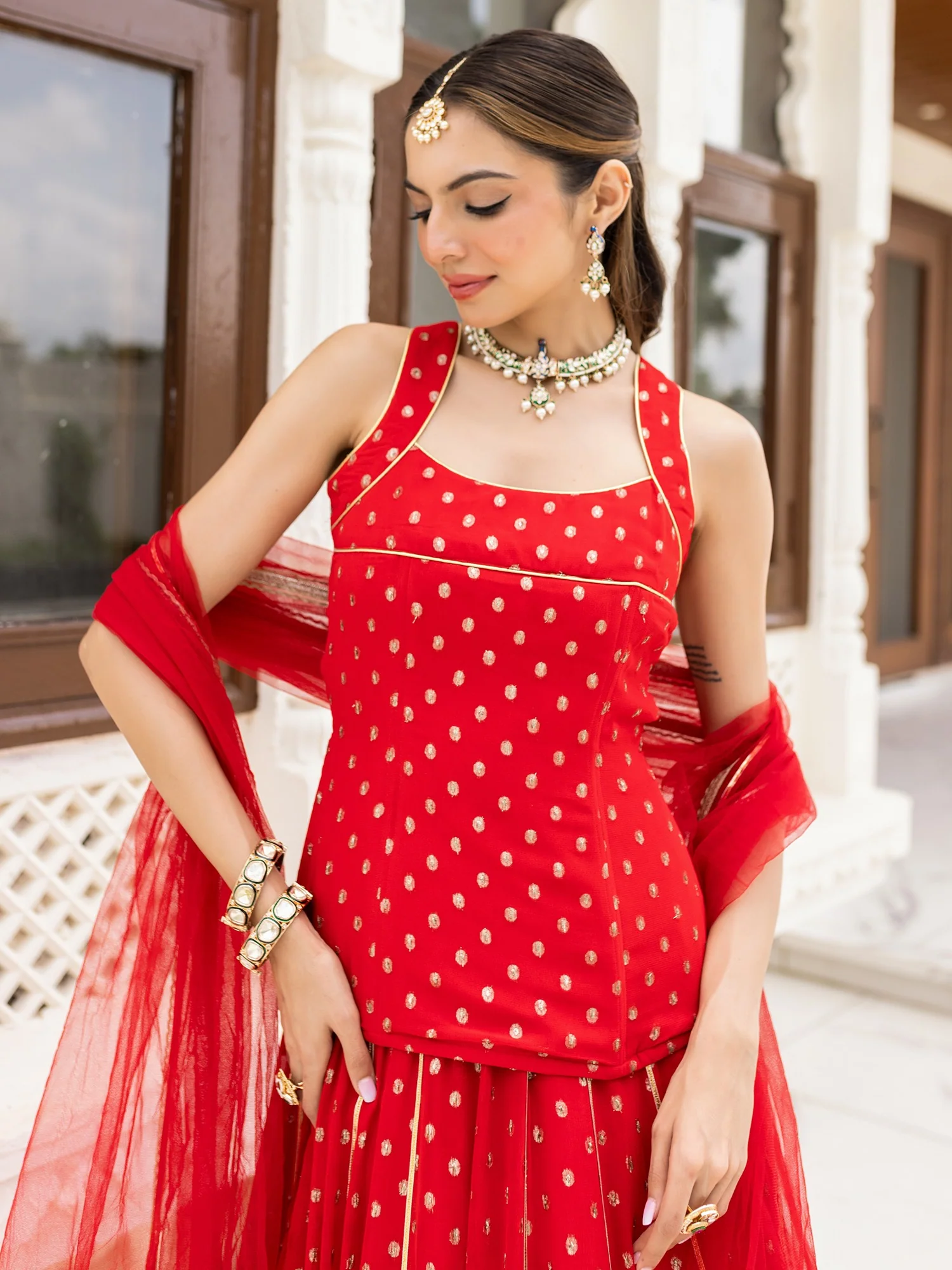 Gulzar Red Lehenga - Image 2