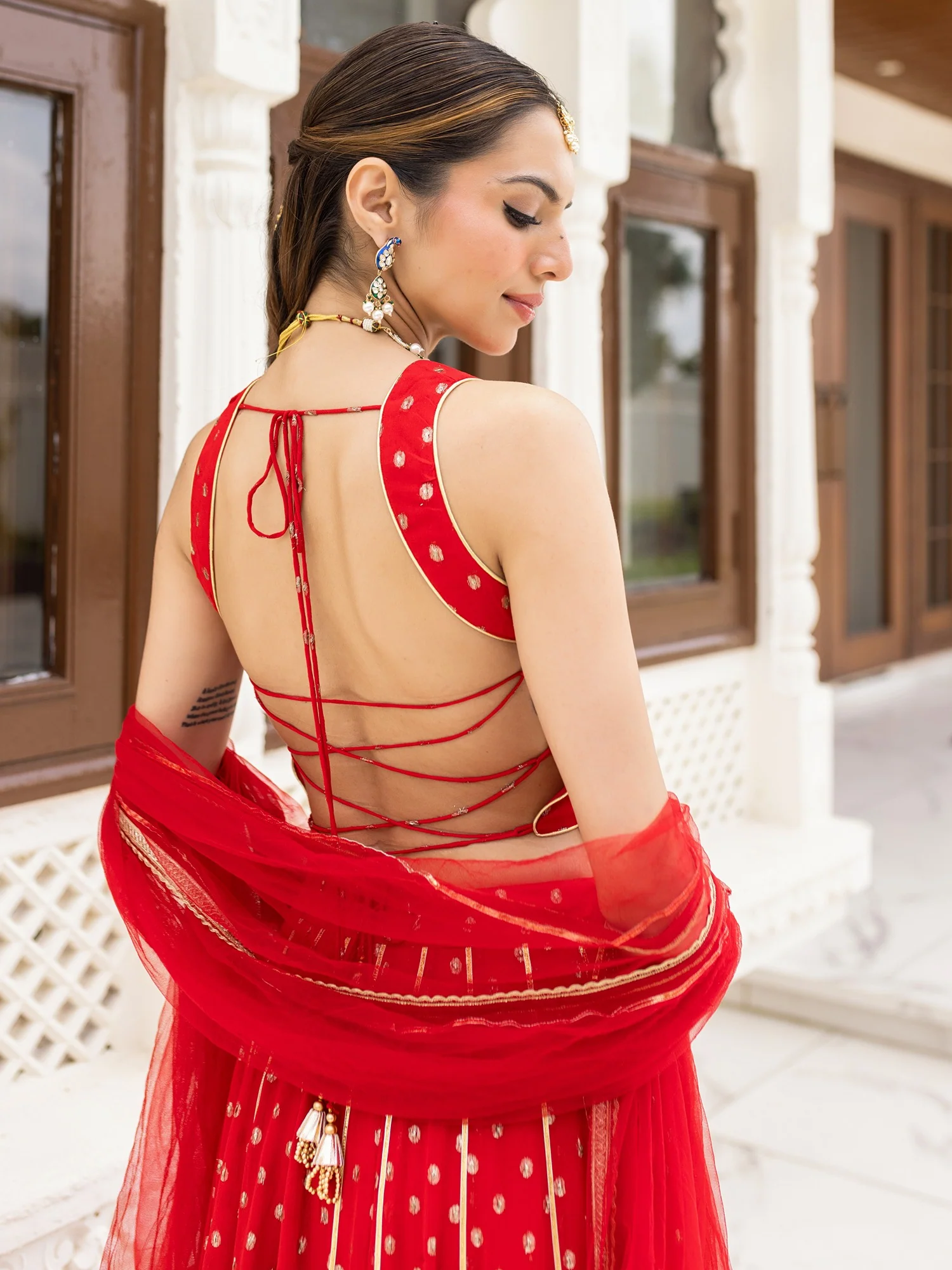 Gulzar Red Lehenga - Image 3