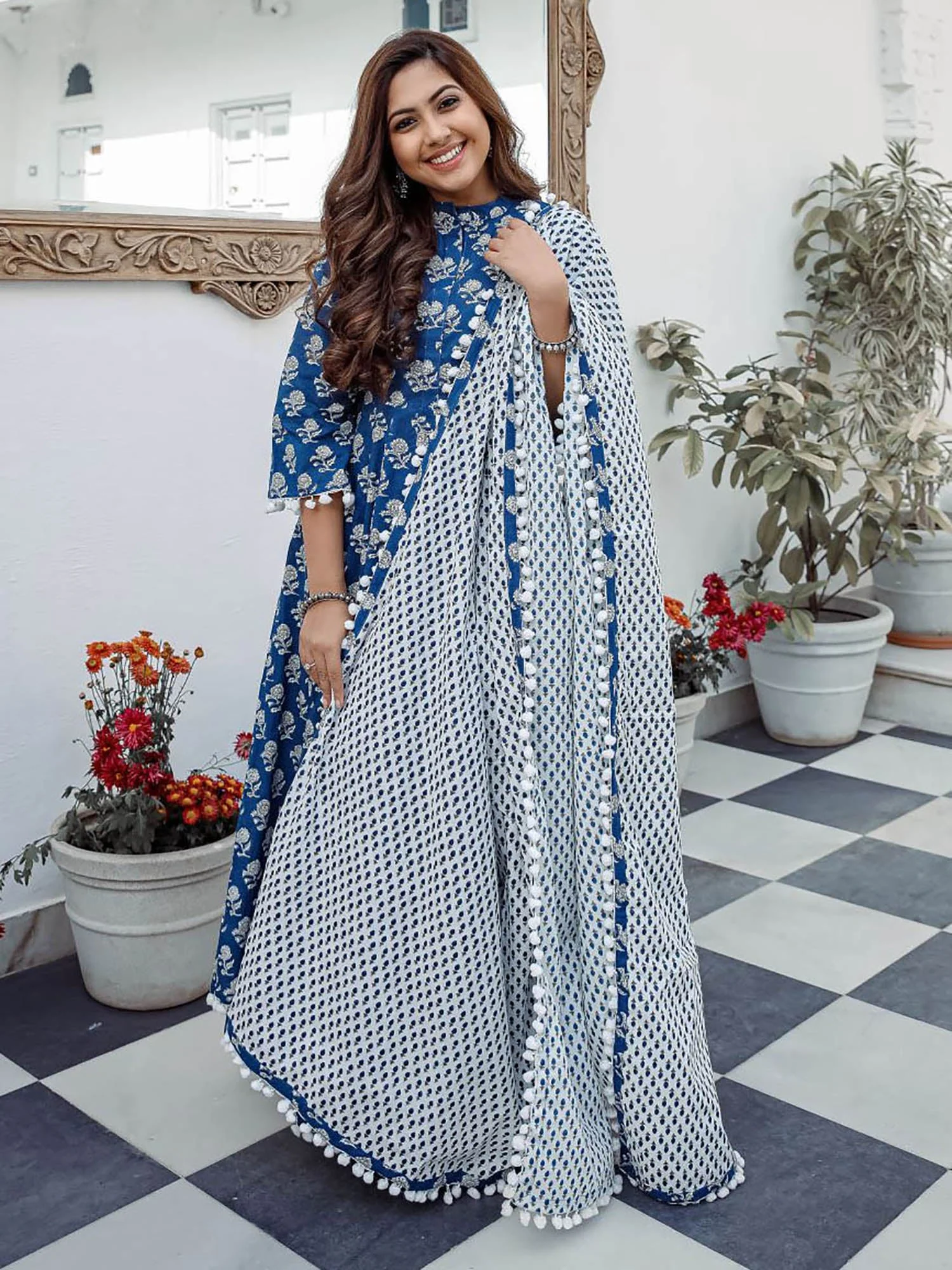 Indigo Anarkali Cotton Suit Set - Image 3
