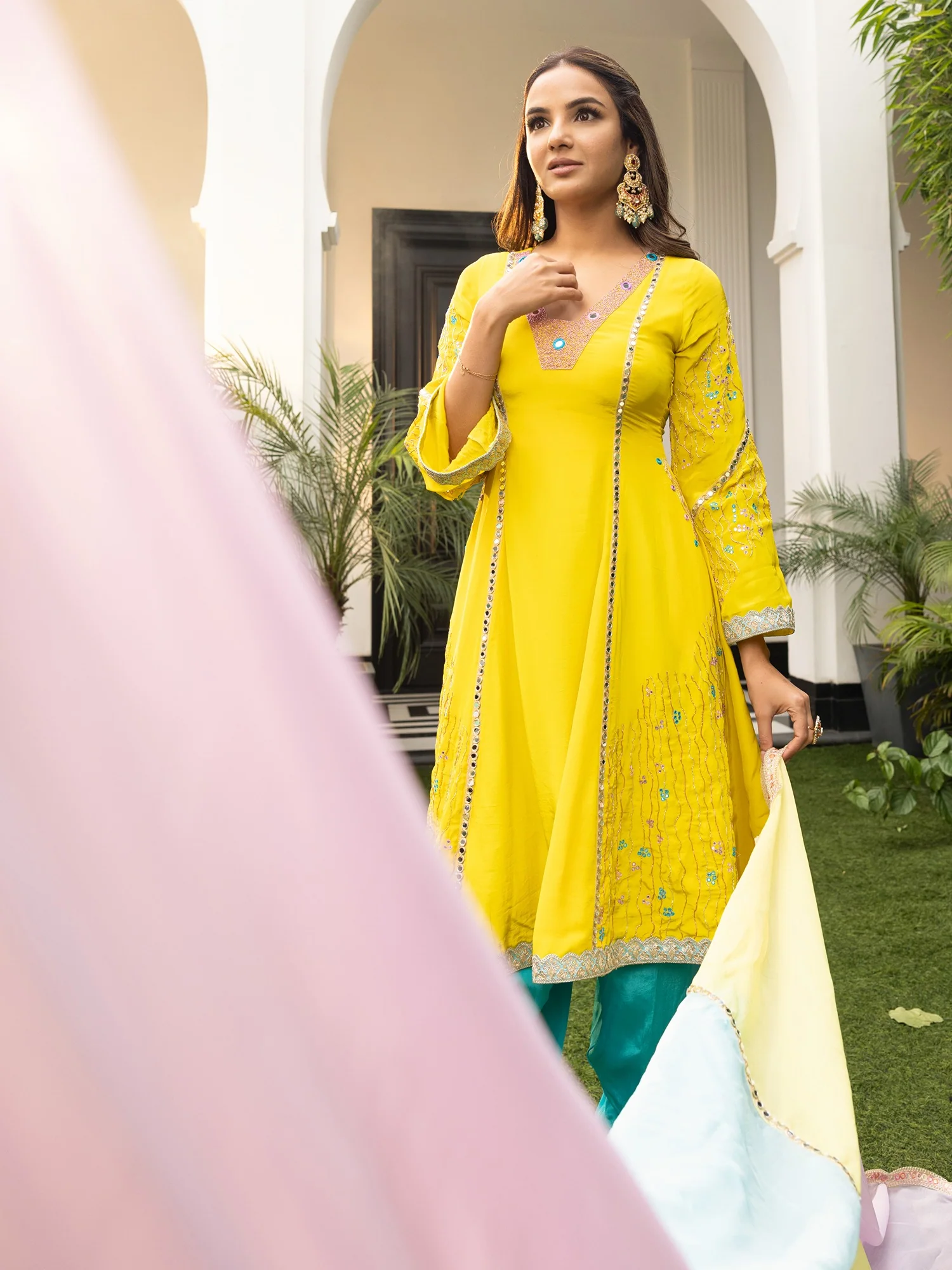 Jasmin Bhasin Lime green Patiala Sets - Image 11