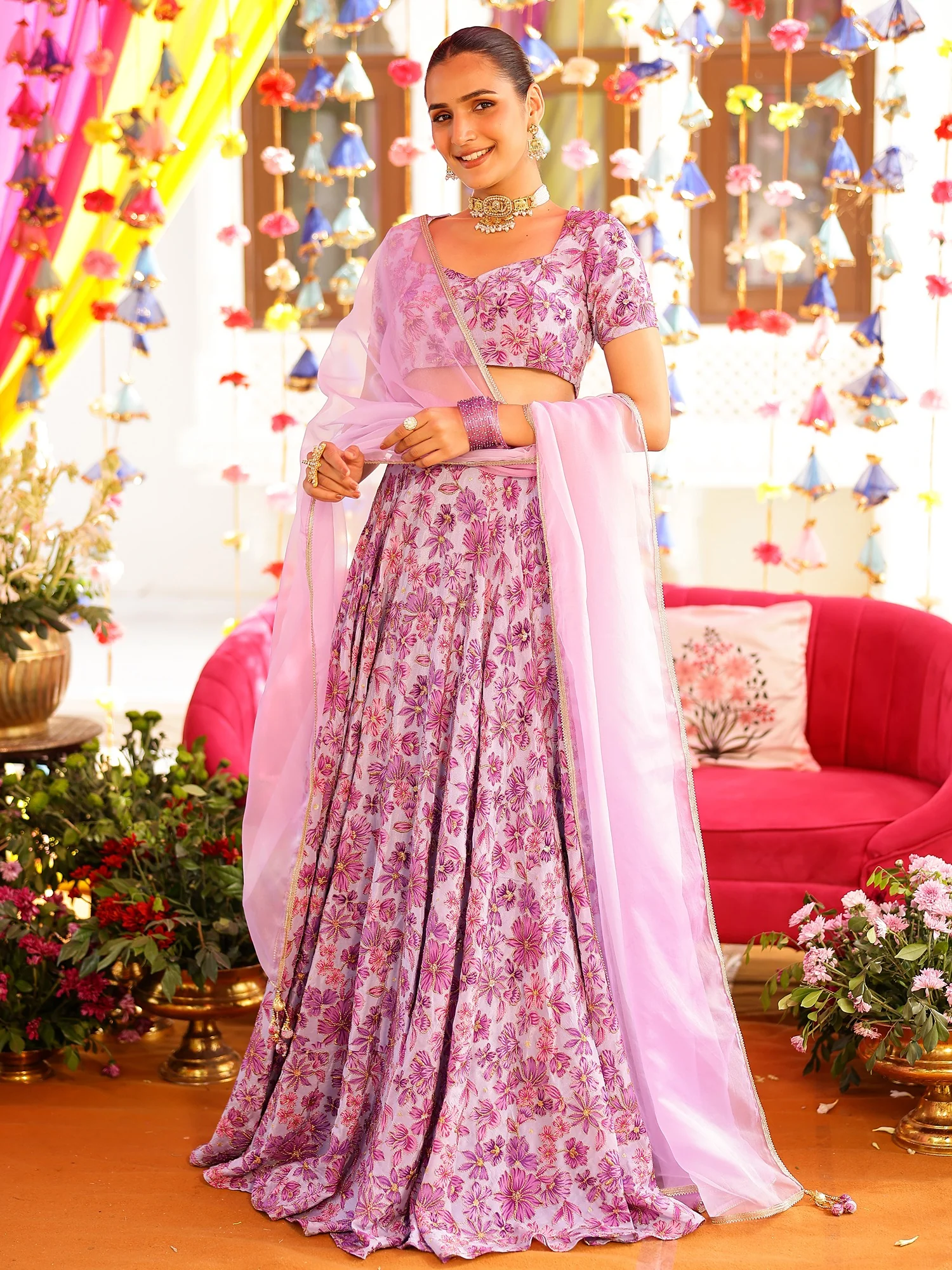 Lavender Printed Lehenga Set - Image 6