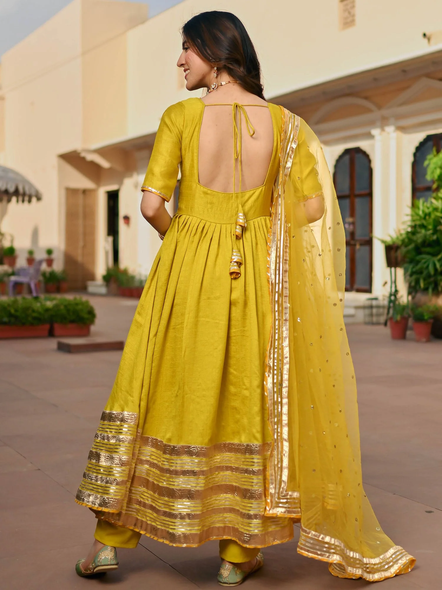 Lemon Green Silk Anarkali set - Image 5