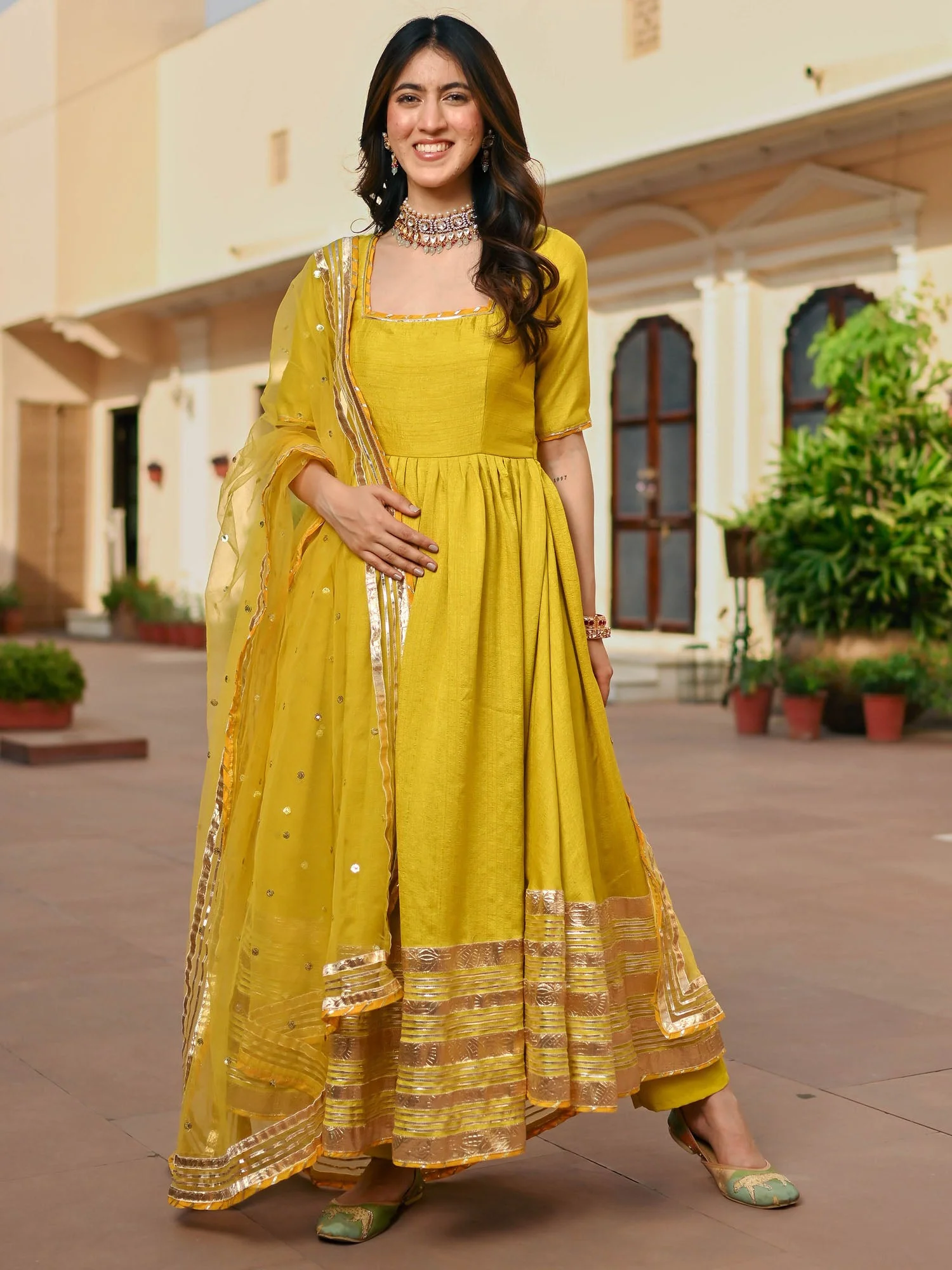 Lemon Green Silk Anarkali set - Image 7