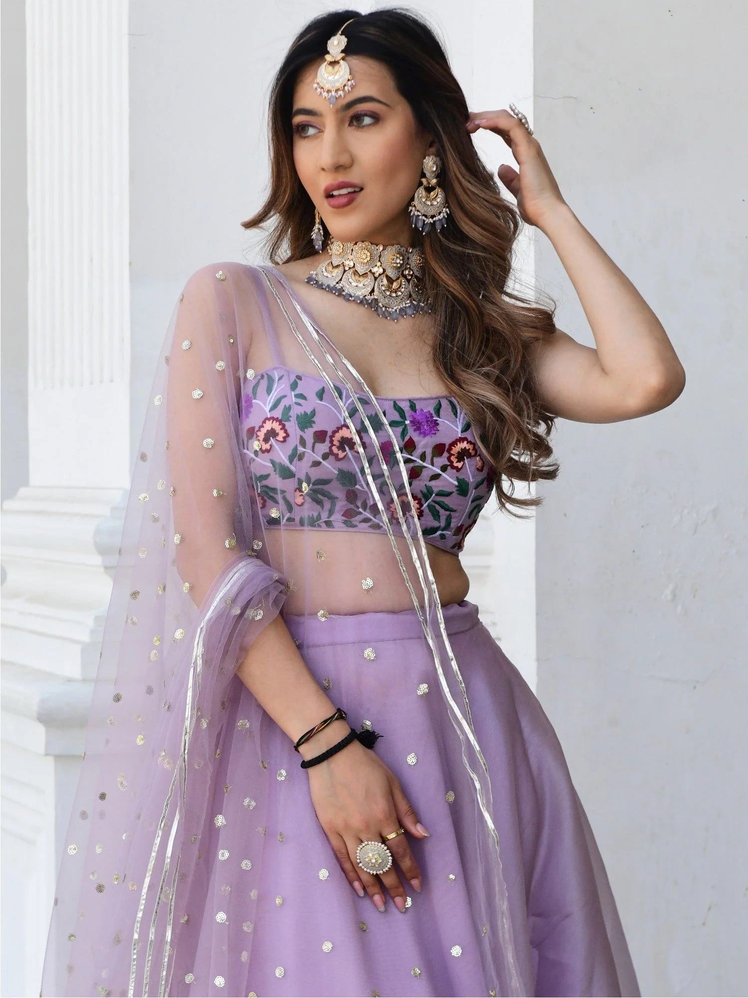 Lilac Embroidered Organza Lehenga Set - Image 5