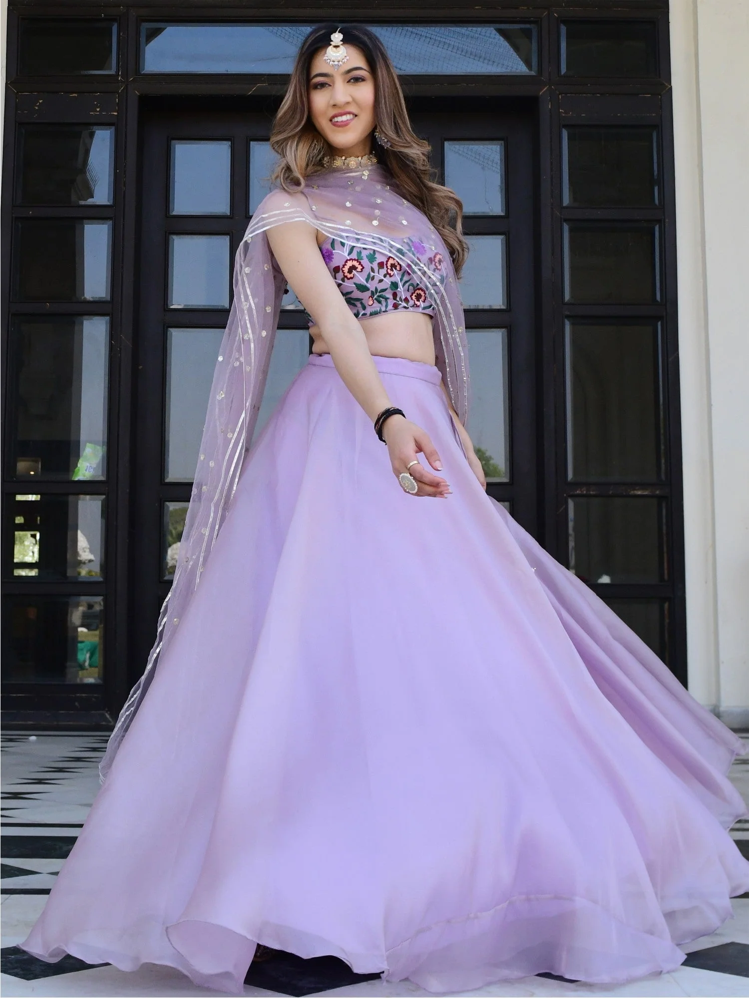 Lilac Embroidered Organza Lehenga Set - Image 7