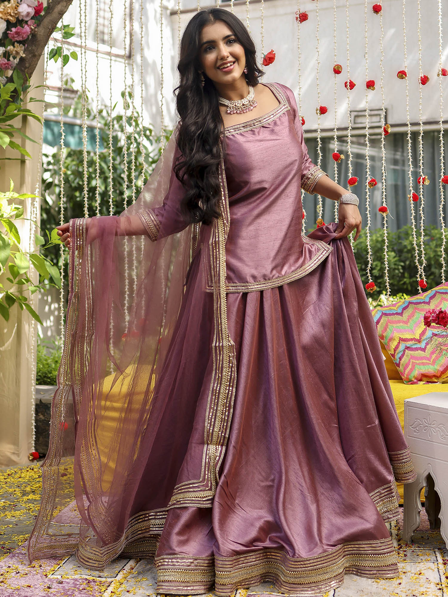 Lilac Short Kurti Lehenga Set - Image 3