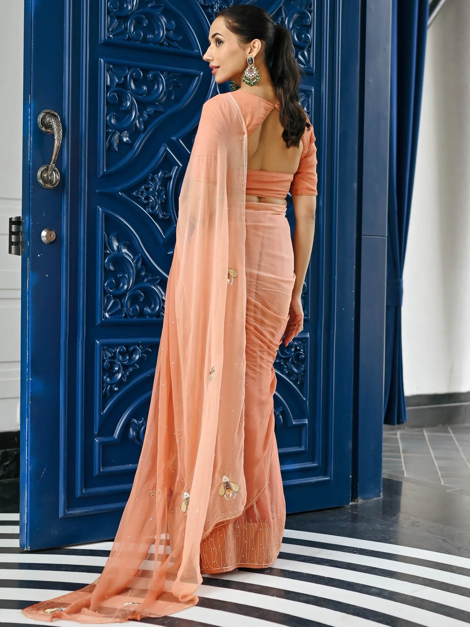 Maharani Beige Chiffon Saree - Image 6