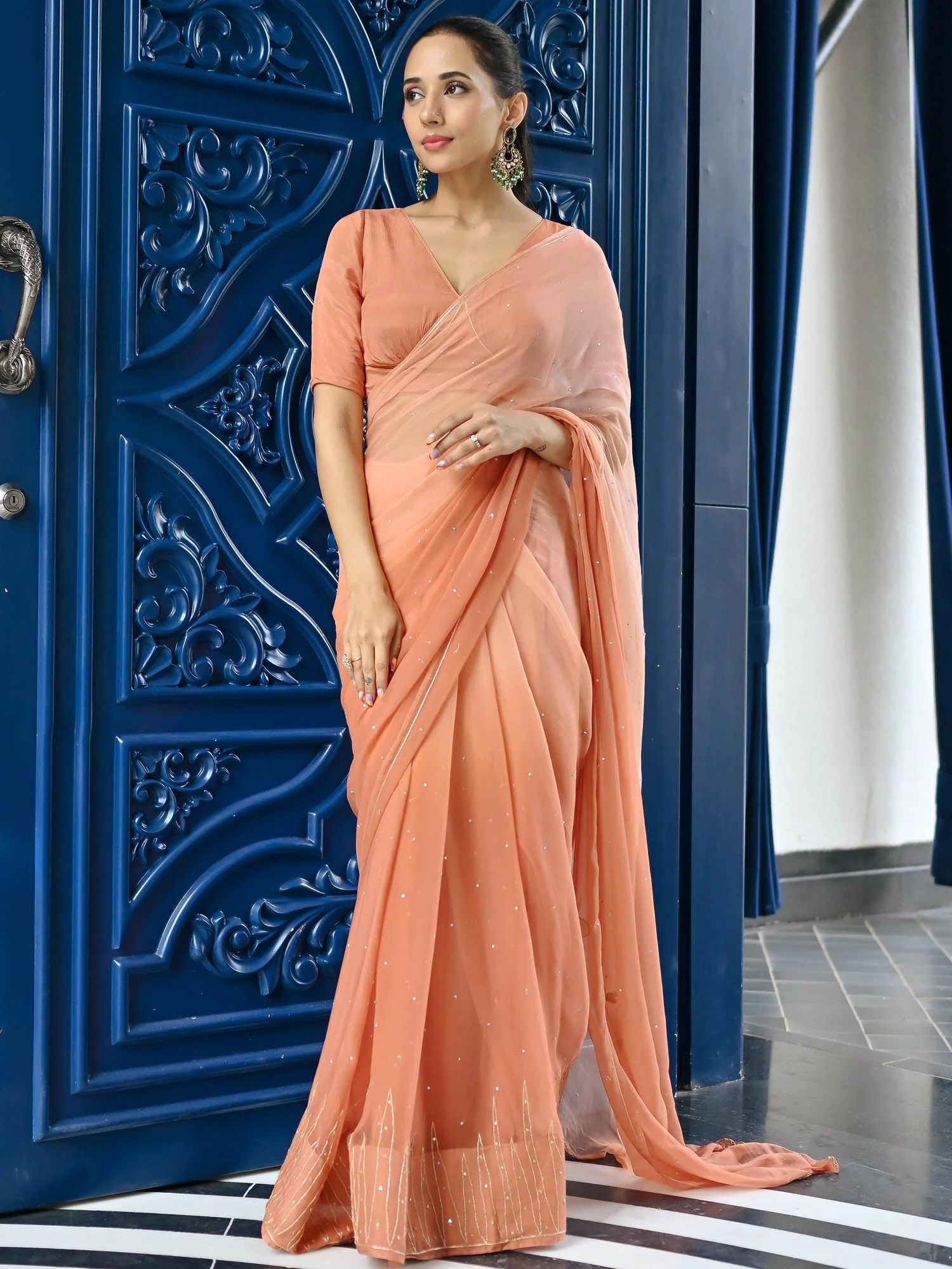 Maharani Beige Chiffon Saree - Image 7