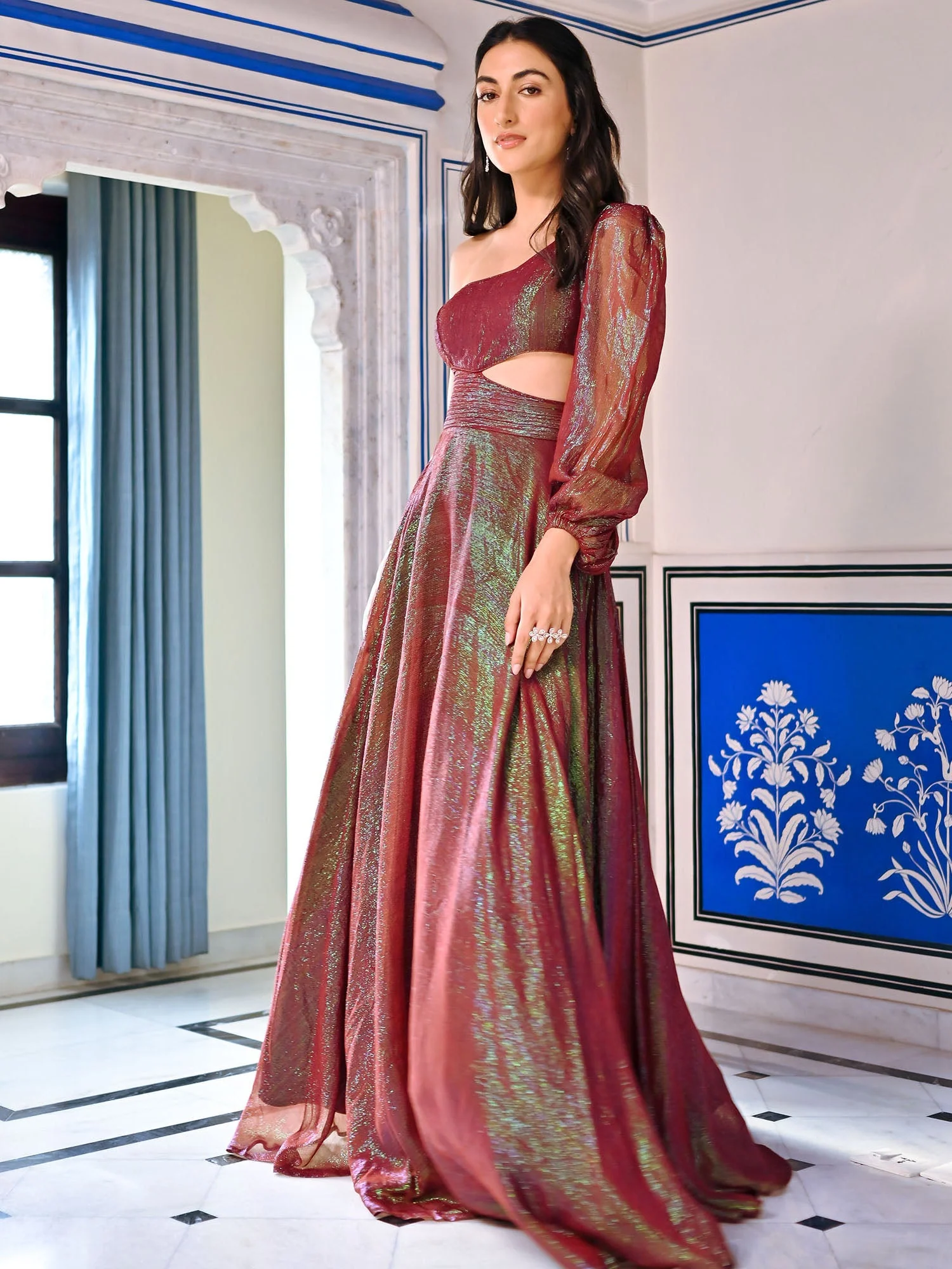 Maroon Lurex Gawn Dress - Image 5
