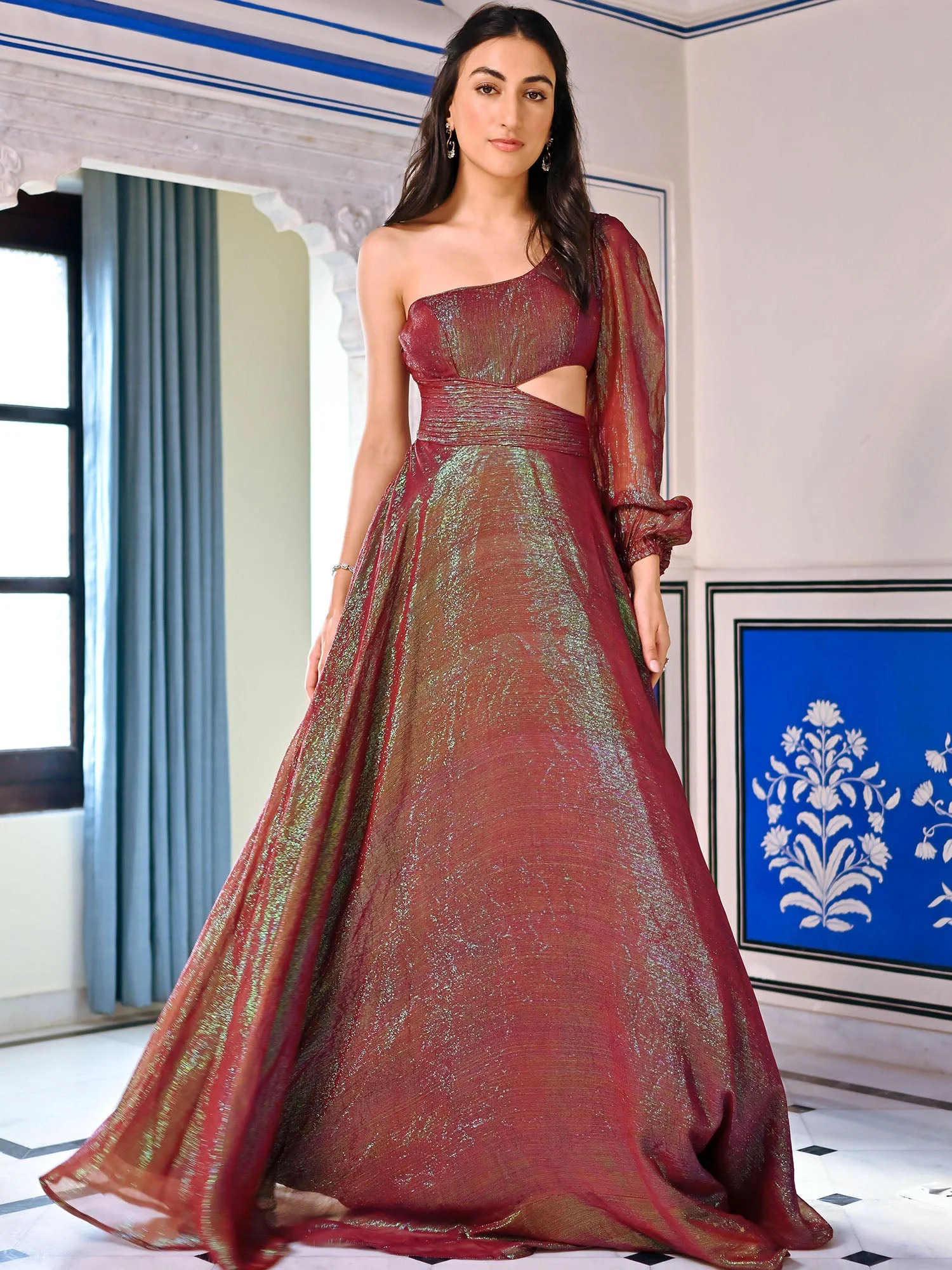 Maroon Lurex Gawn Dress - Image 6