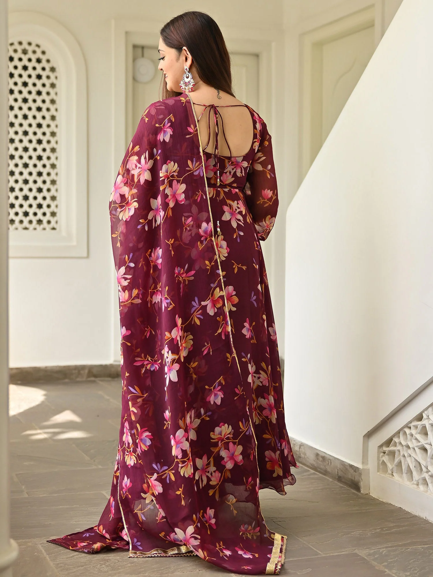 Maroon Printed Anarkali - Image 6