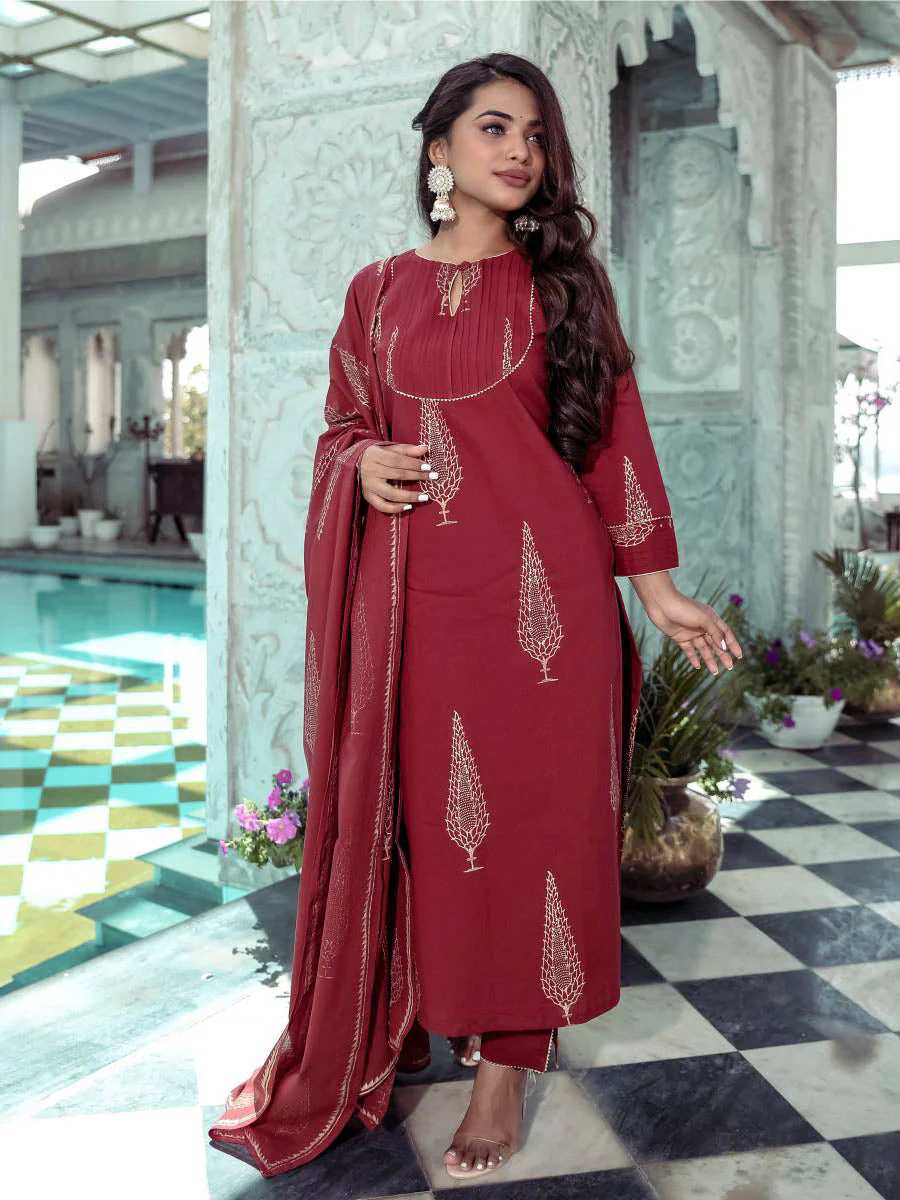 Maroon Printed Kurta Sets - Image 7