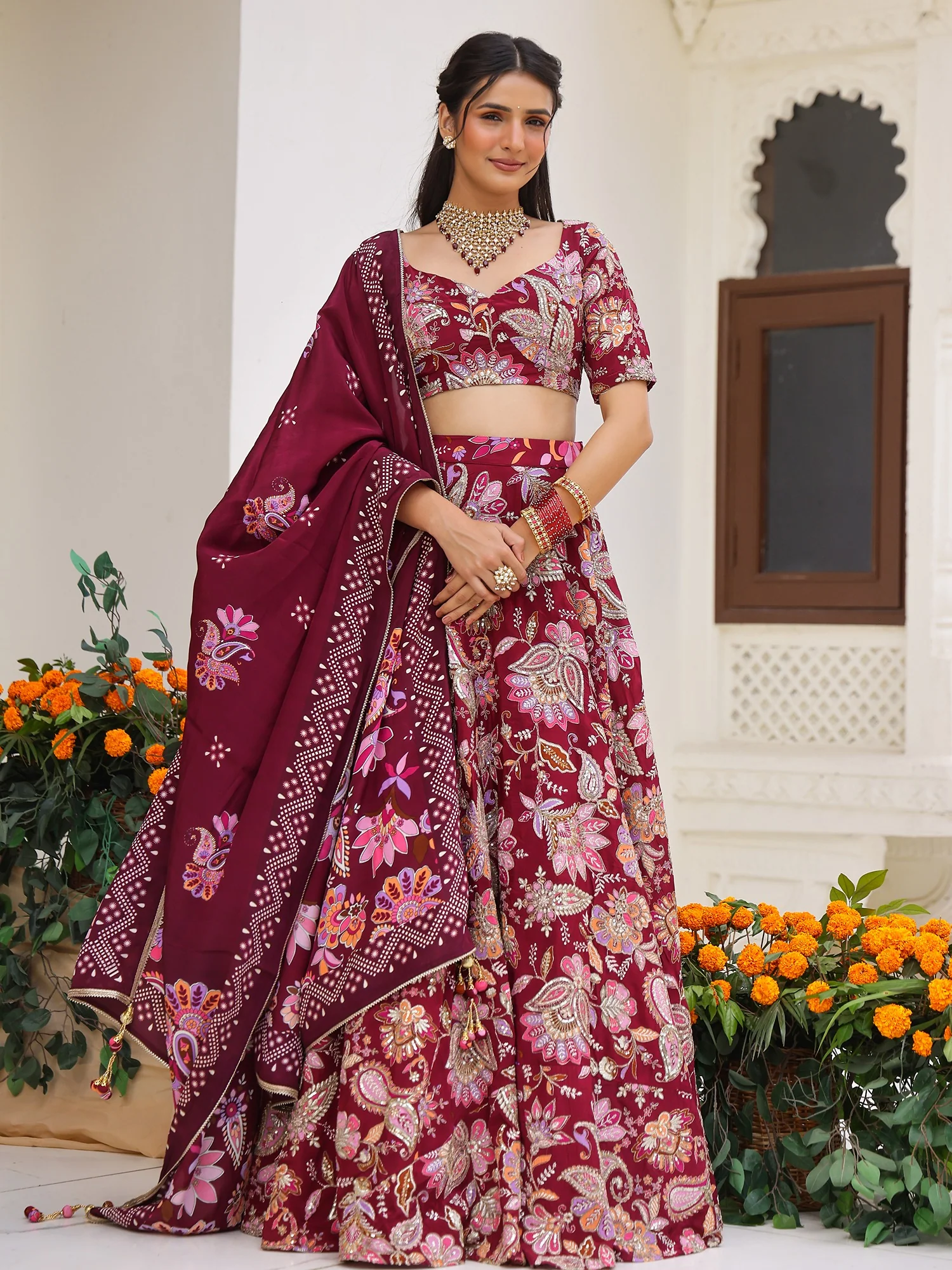 Maroon Printed Lehenga Set - Image 7