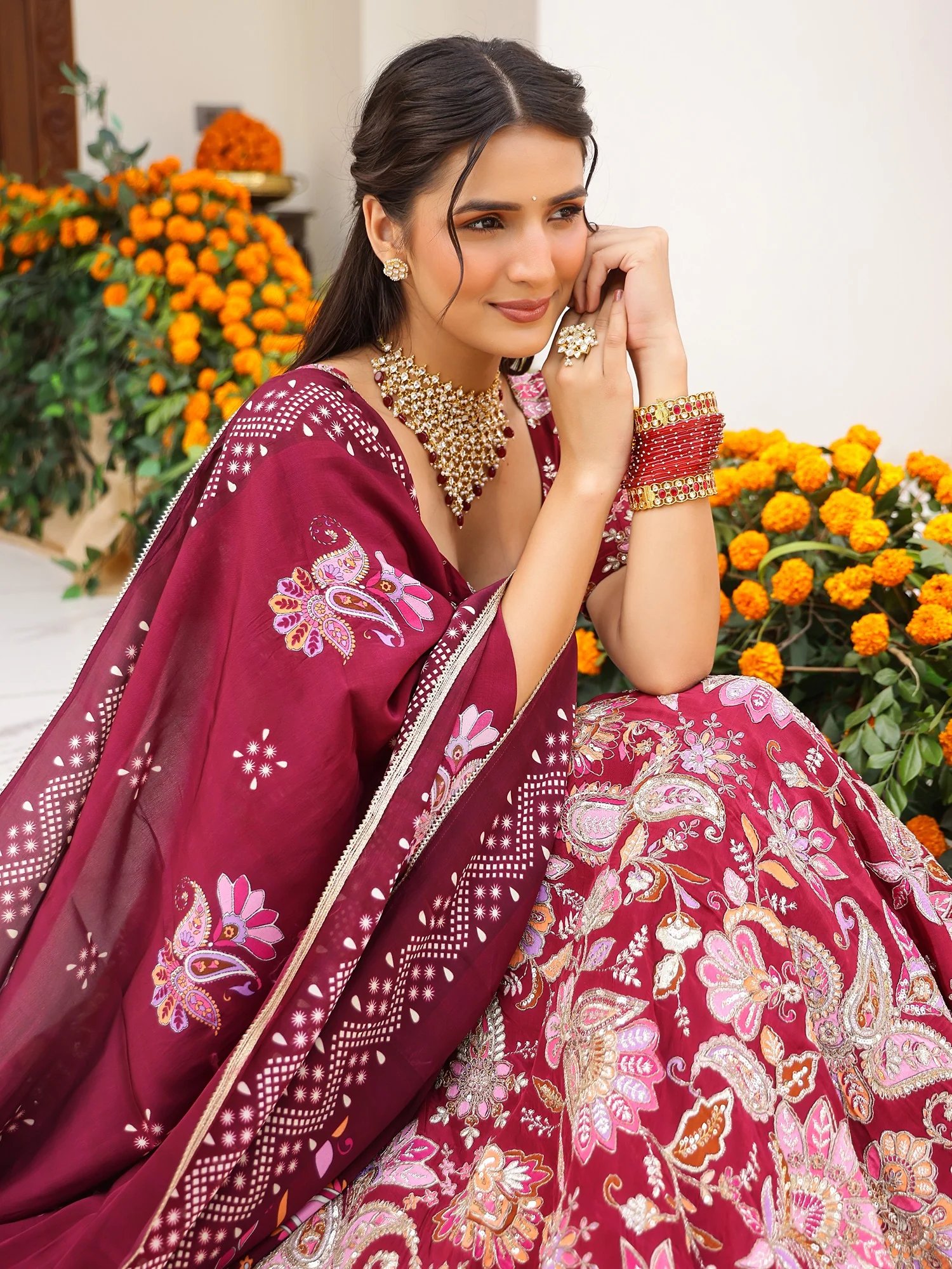 Maroon Printed Lehenga Set - Image 8