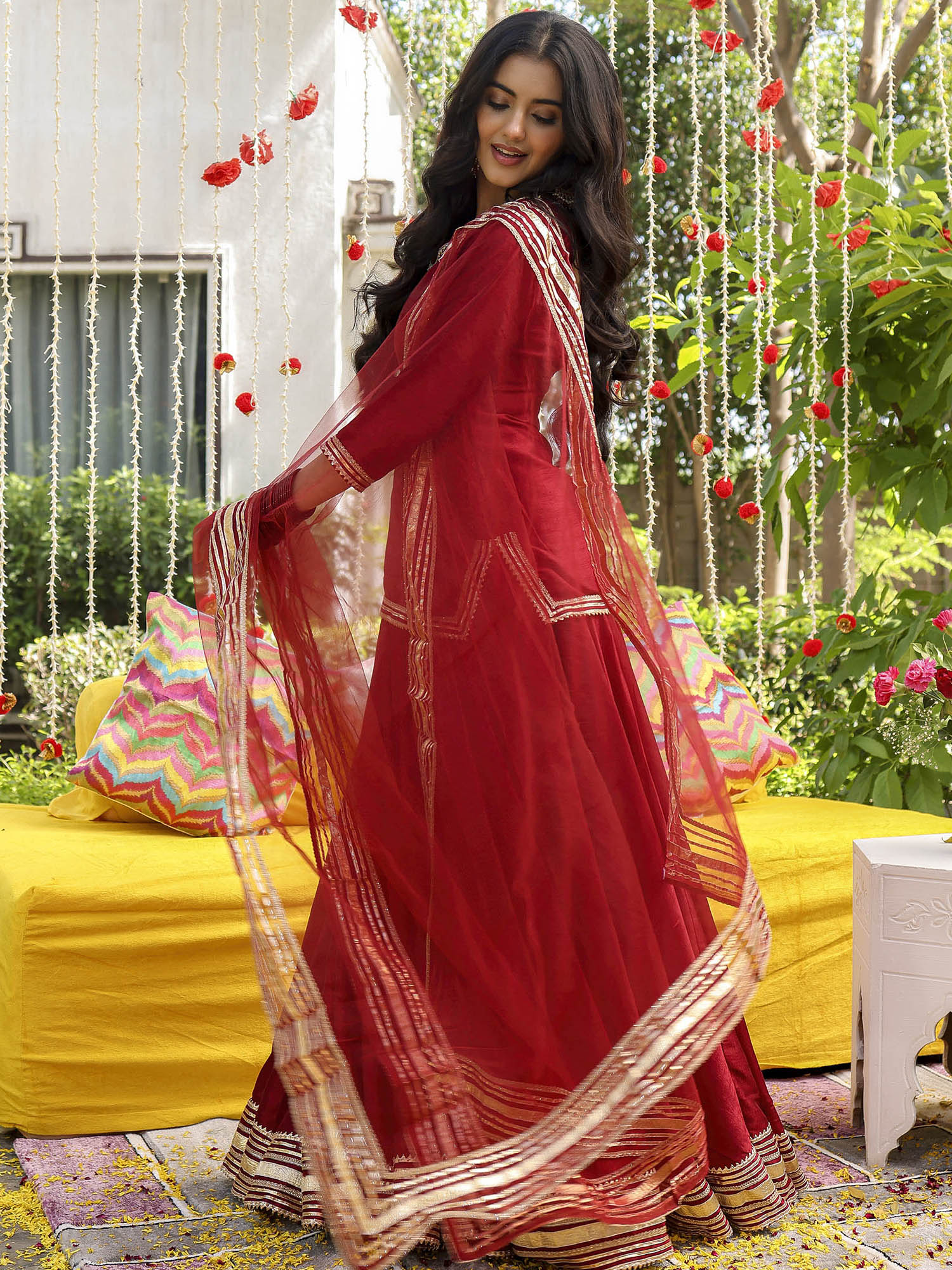 Maroon Short Kurti Lehenga Set - Image 2