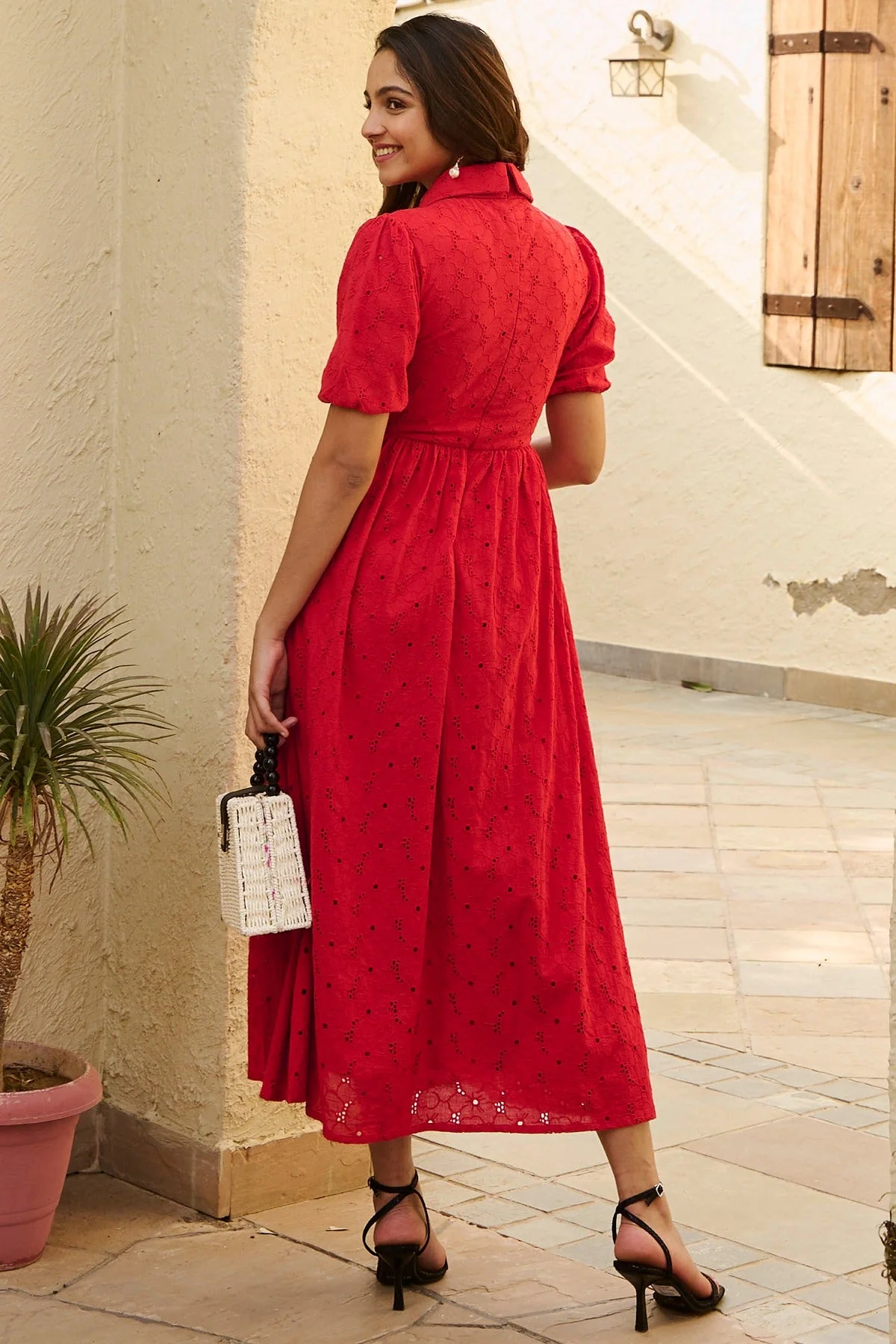 Matilda Red Schiffli Dress - Image 4