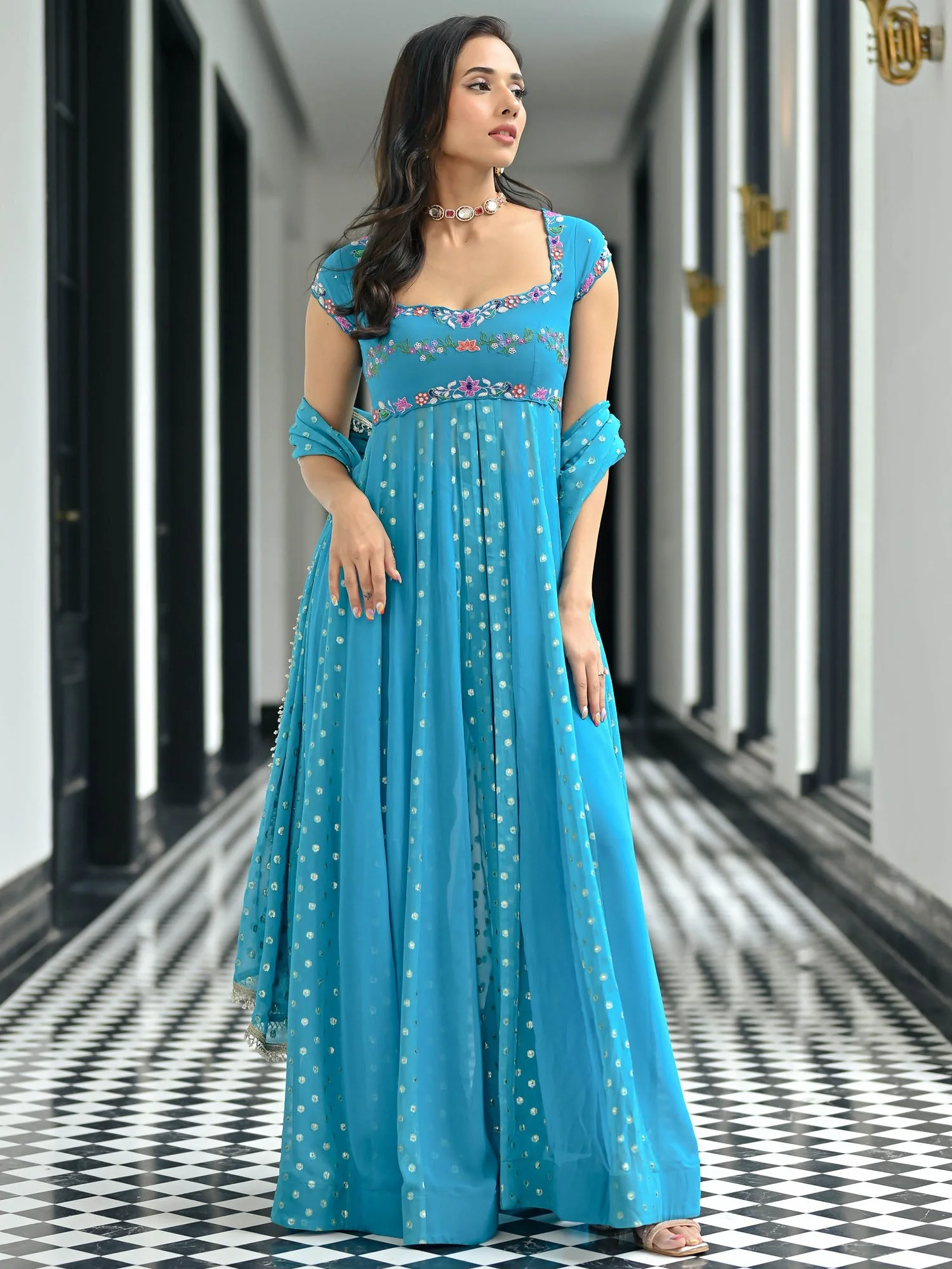 Meenakari Blue Anarkali Set - Image 4