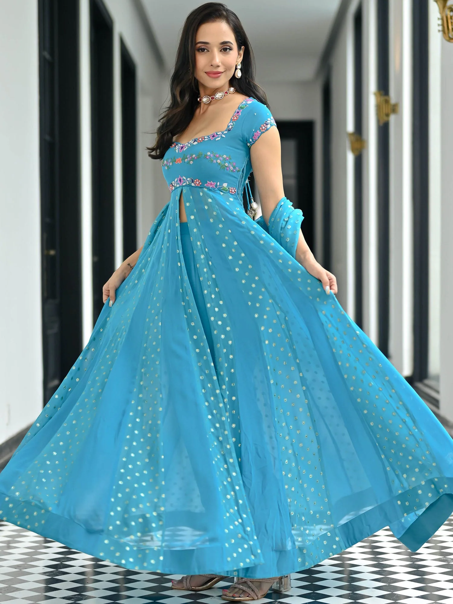 Meenakari Blue Anarkali Set - Image 5