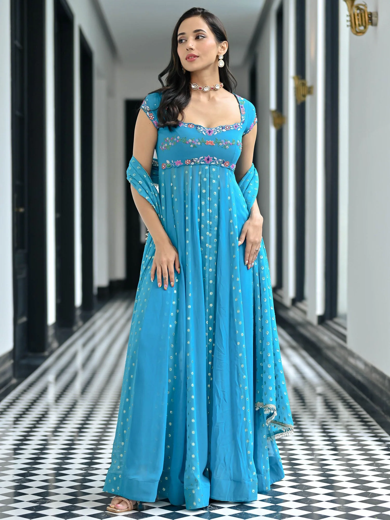Meenakari Blue Anarkali Set - Image 6