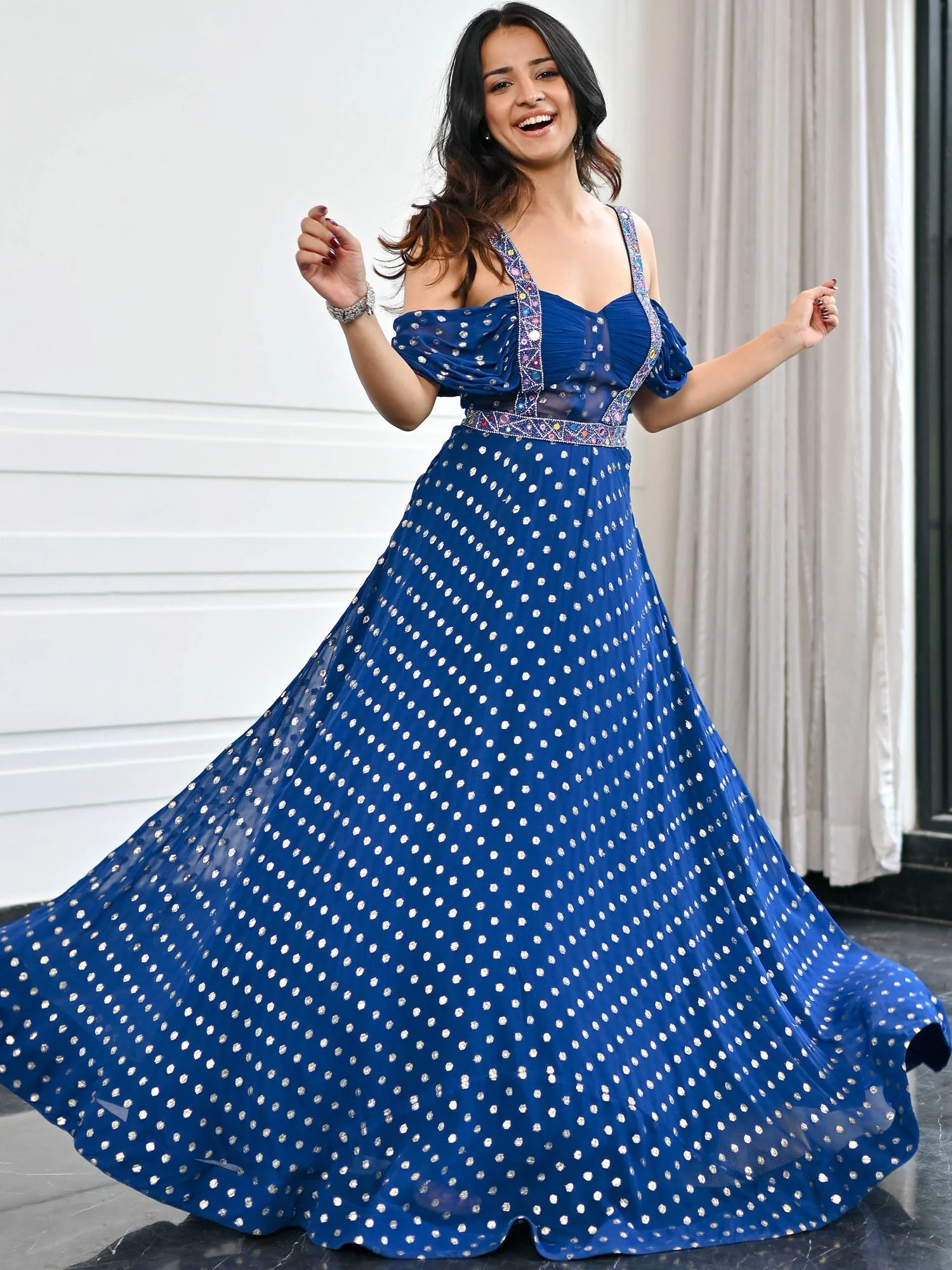 Meenakari Blue Long Gown - Image 6