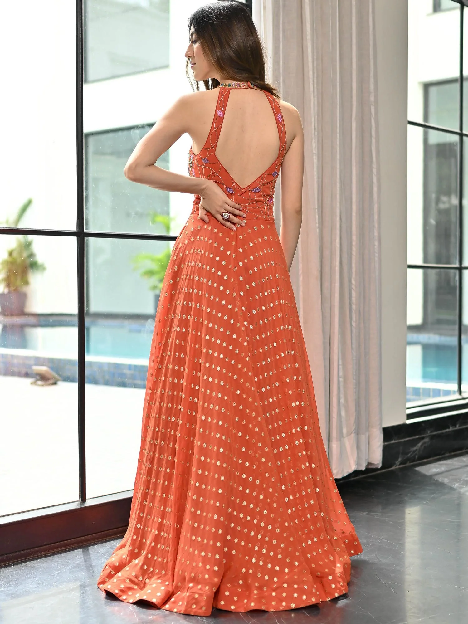 Meenakari Orange Ball Gown - Image 7