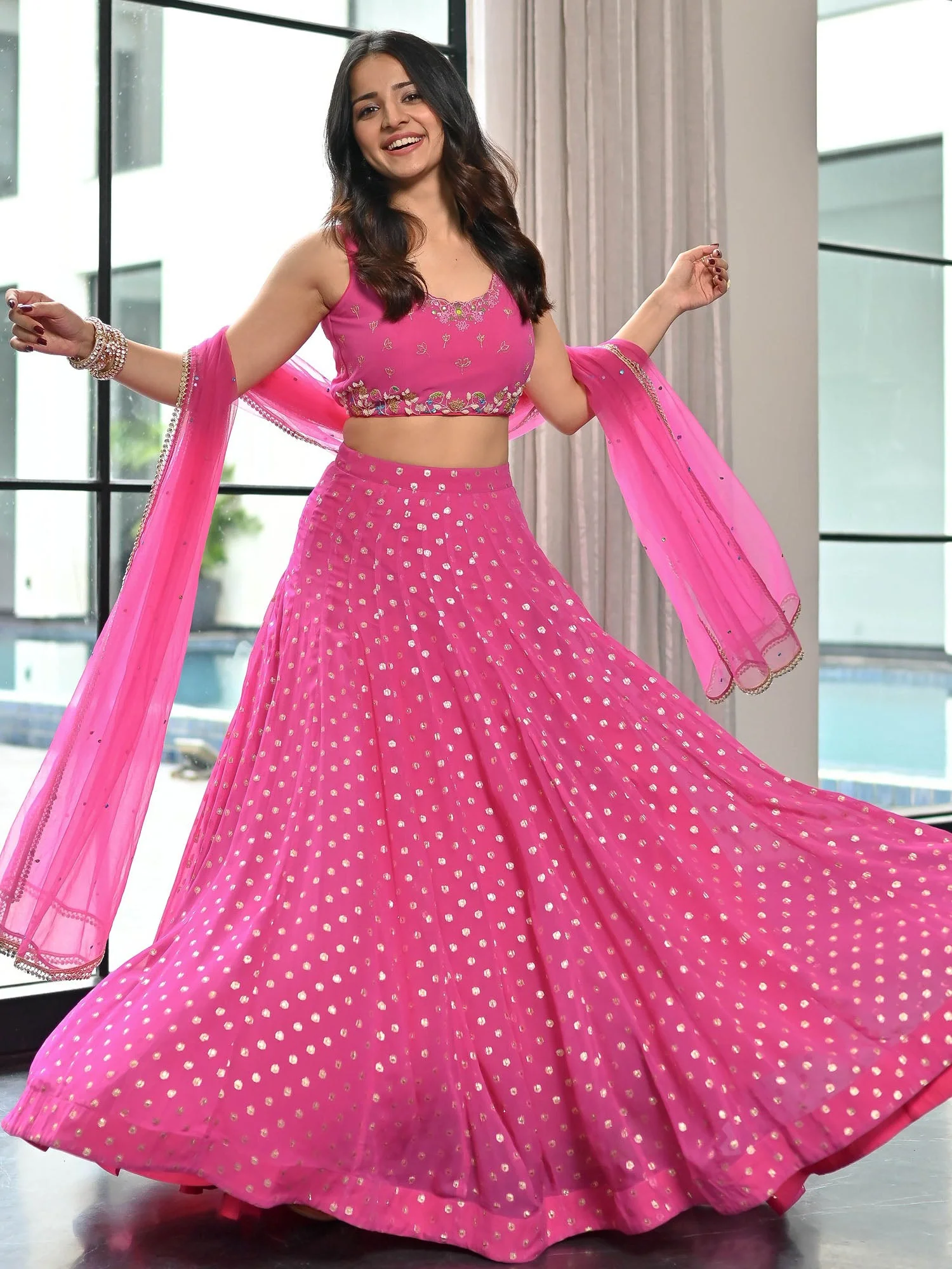 Meenakari Pink Lehenga Set - Image 3