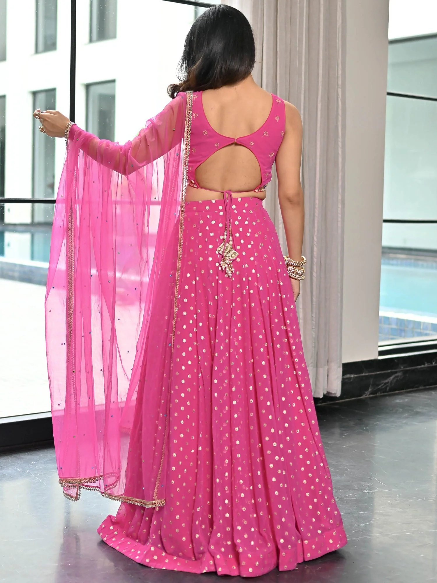 Meenakari Pink Lehenga Set - Image 4