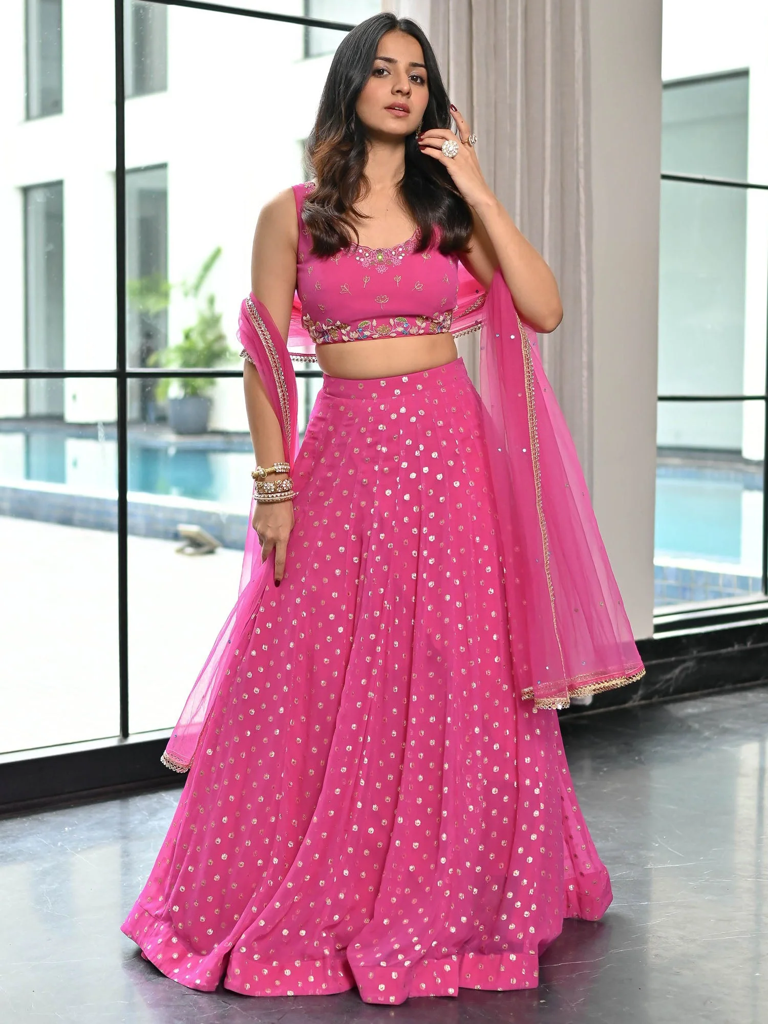 Meenakari Pink Lehenga Set - Image 7