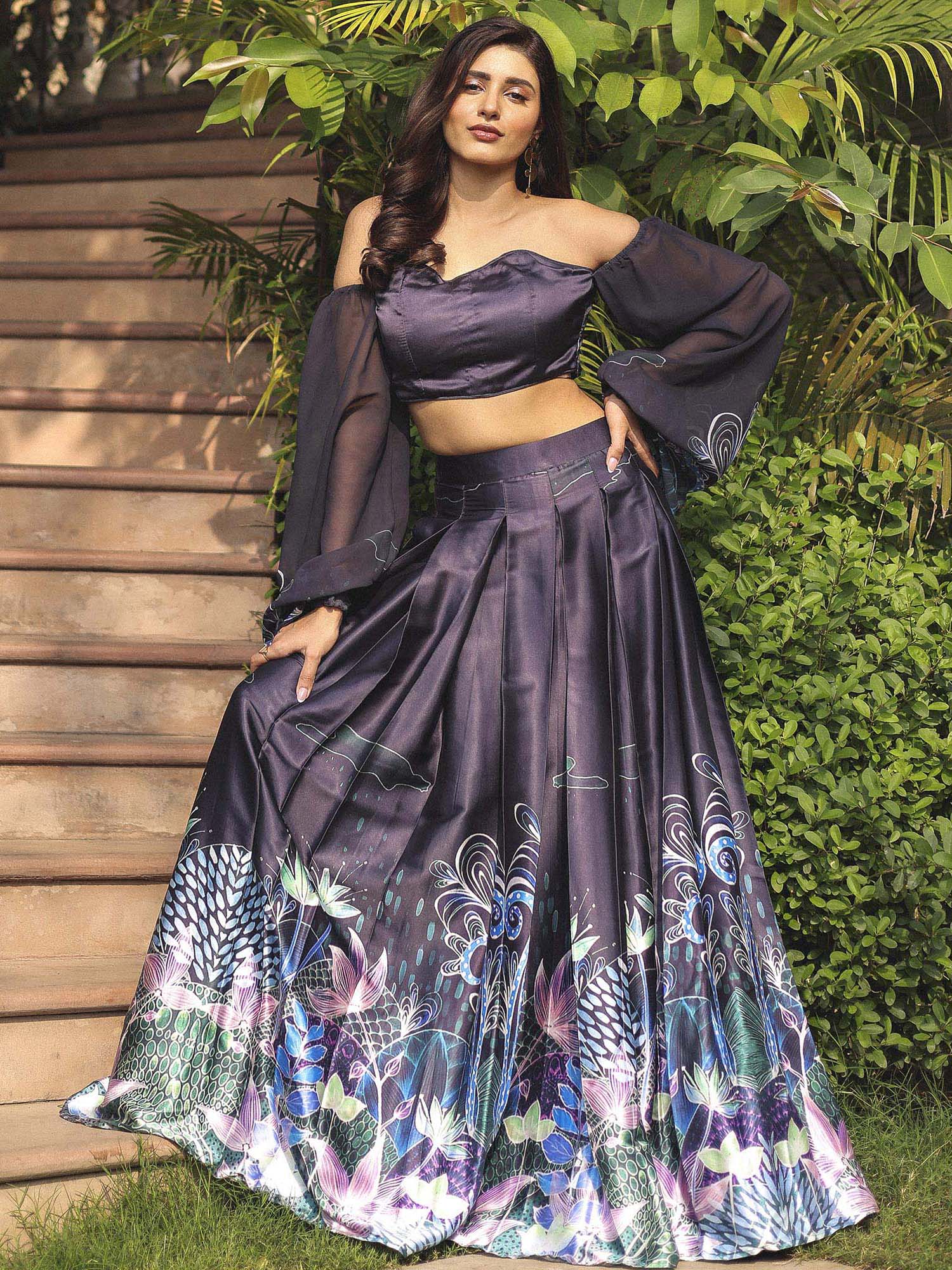 MIDNIGHT BLUE PRINTED TOP SKIRT - Image 3