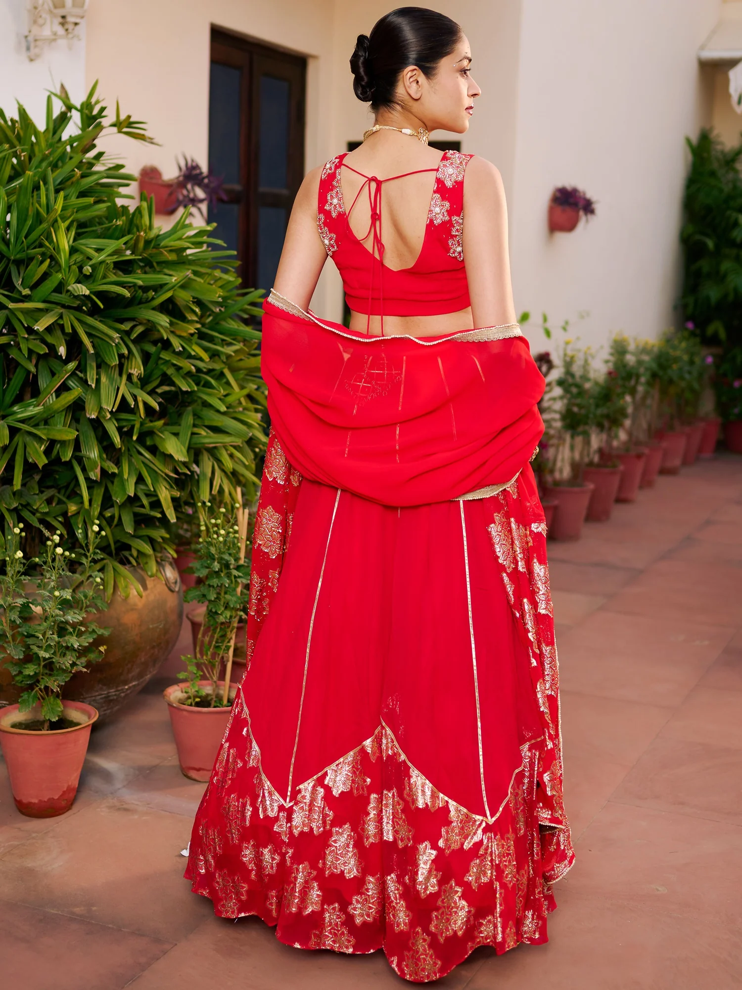 Modern Red Lehenga Set - Image 3