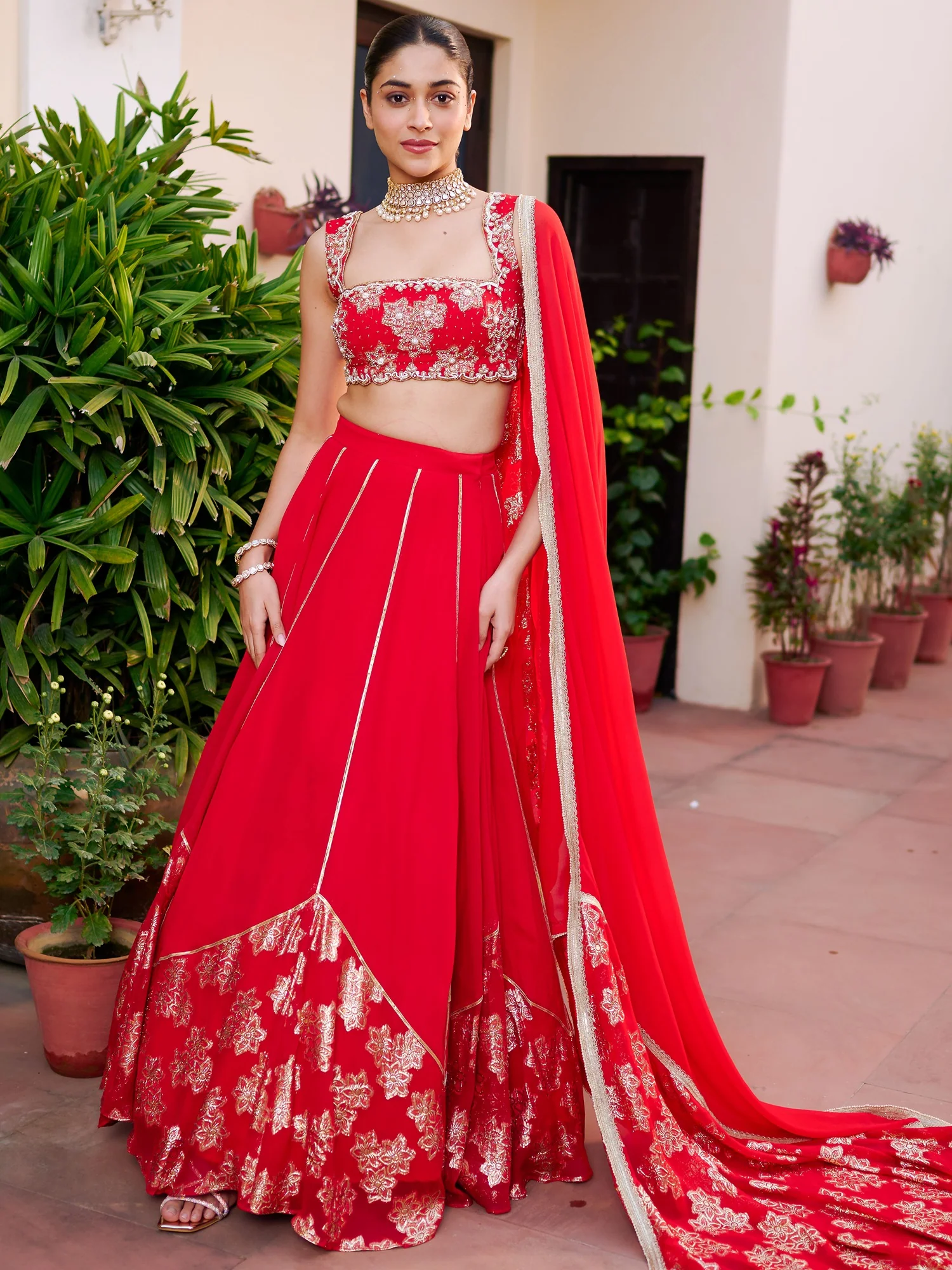 Modern Red Lehenga Set - Image 4