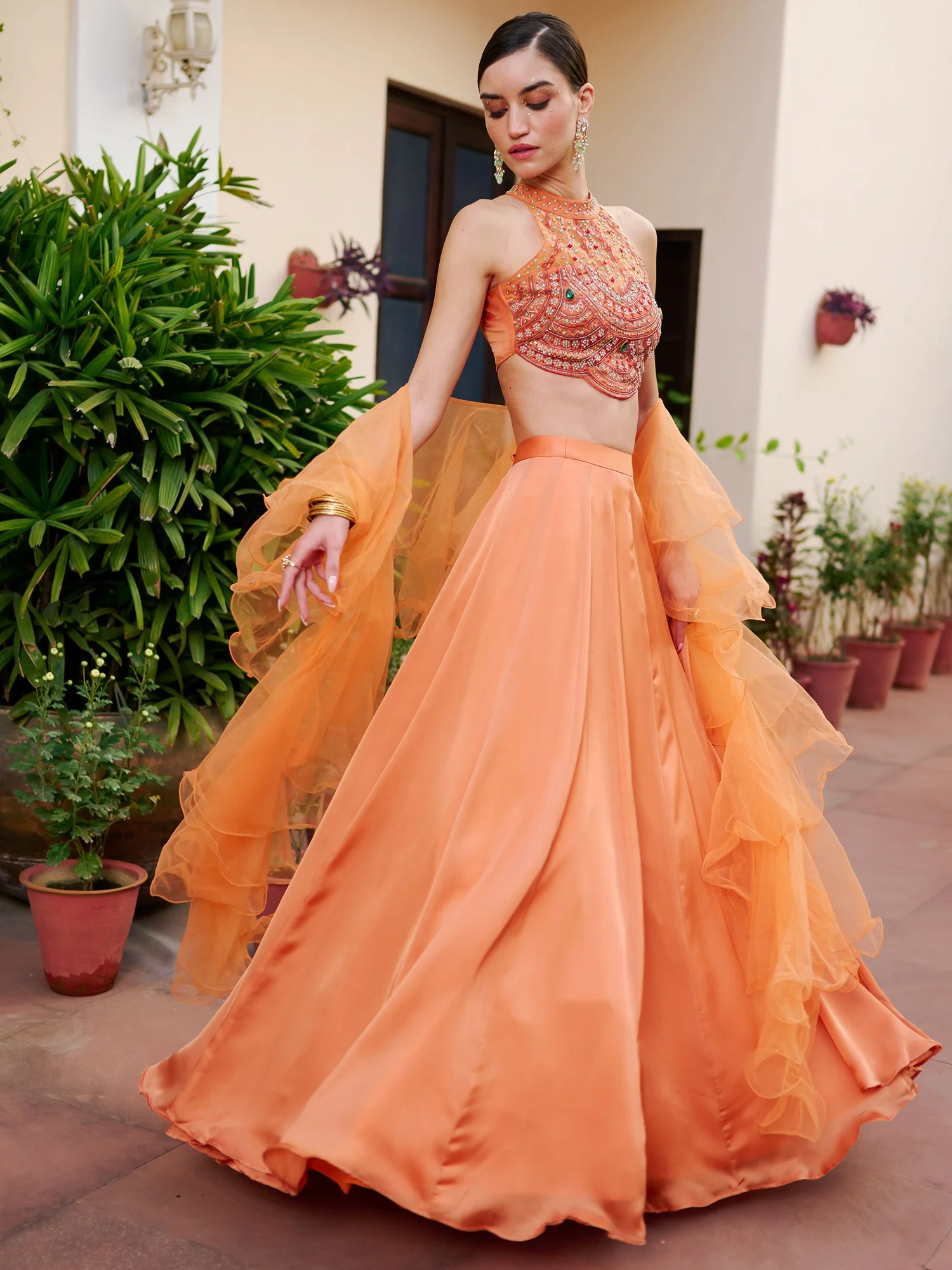 Modern Rust Orange Lehenga Set - Image 6
