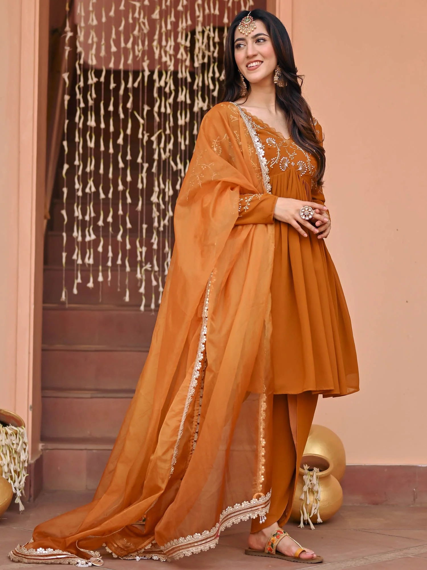 Mustard Georgette Dhoti Set - Image 3