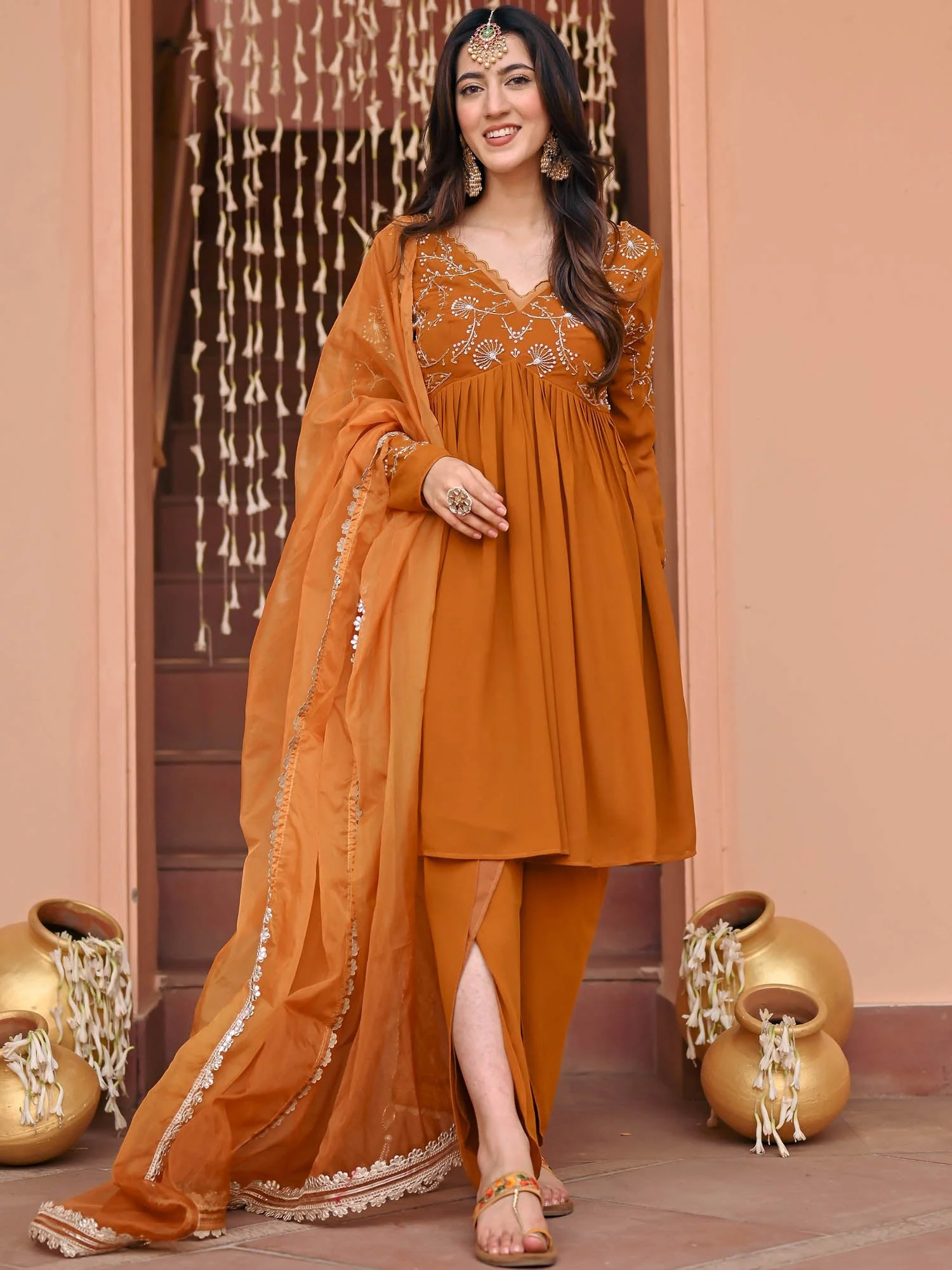 Mustard Georgette Dhoti Set - Image 4
