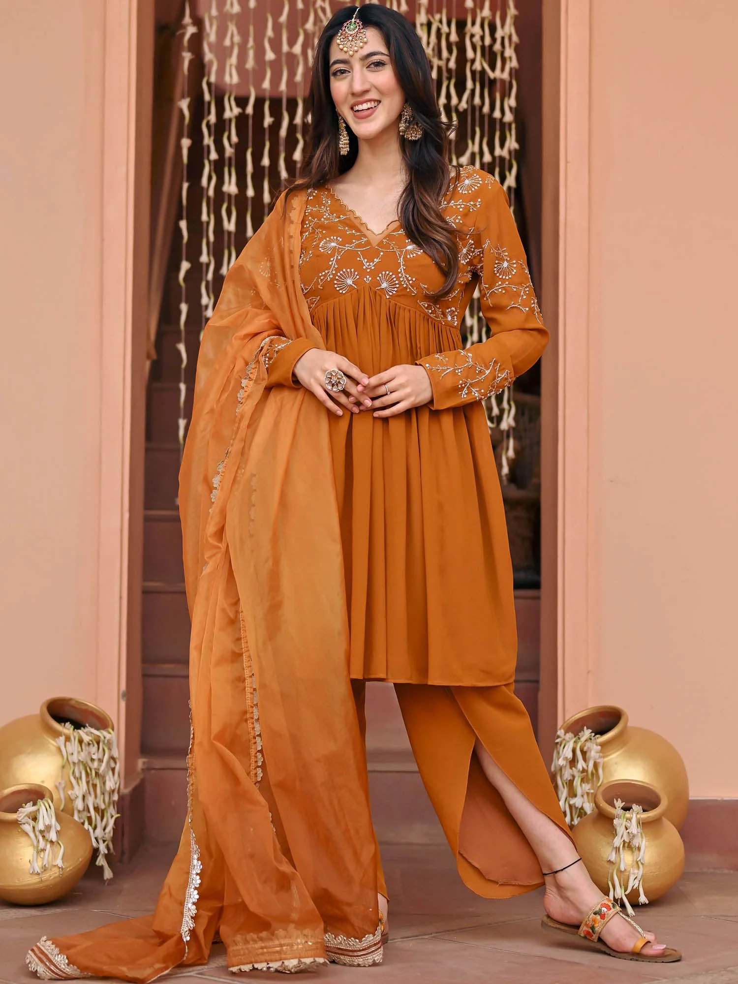 Mustard Georgette Dhoti Set - Image 6