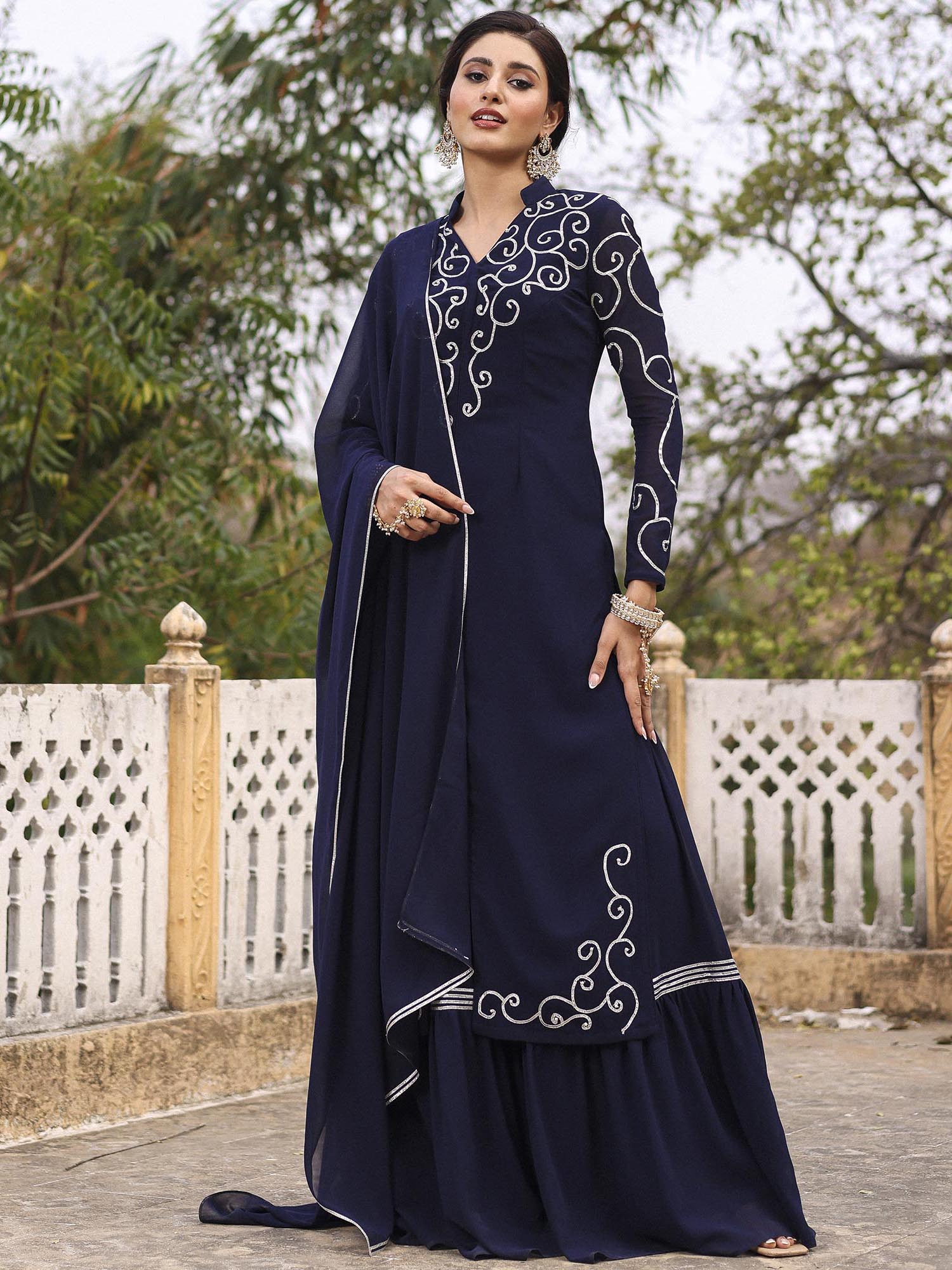 NAVY BLUE KURTA SHARARA SET