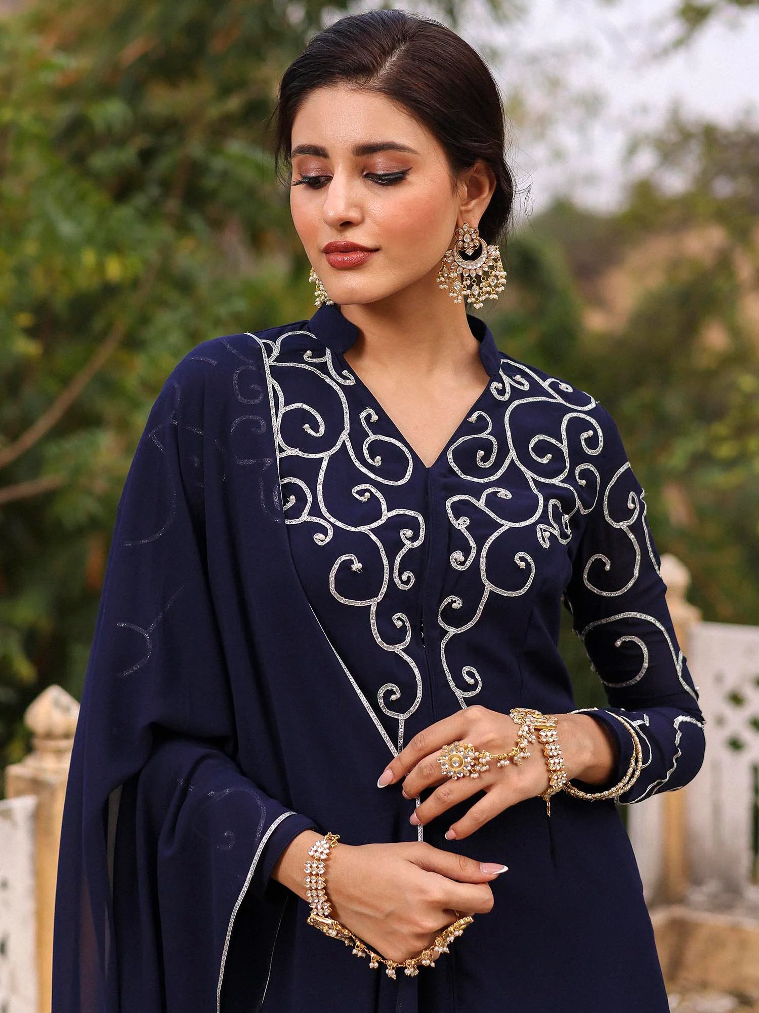 NAVY BLUE KURTA SHARARA SET - Image 5