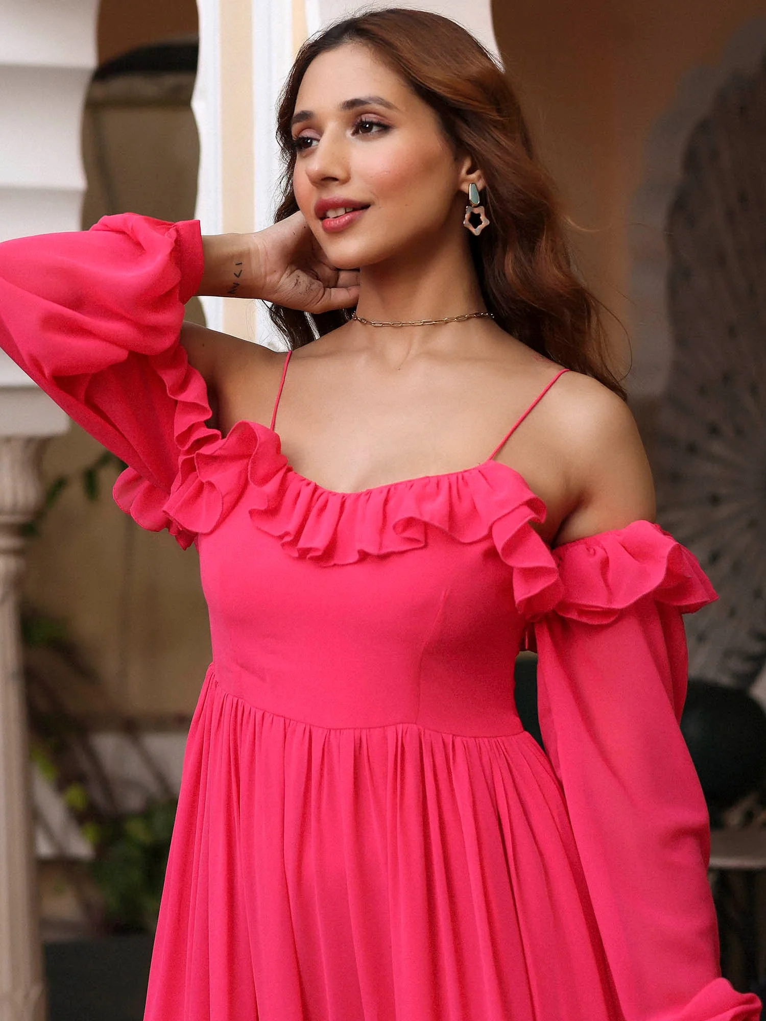 Neon Pink Flared Dress - Image 6