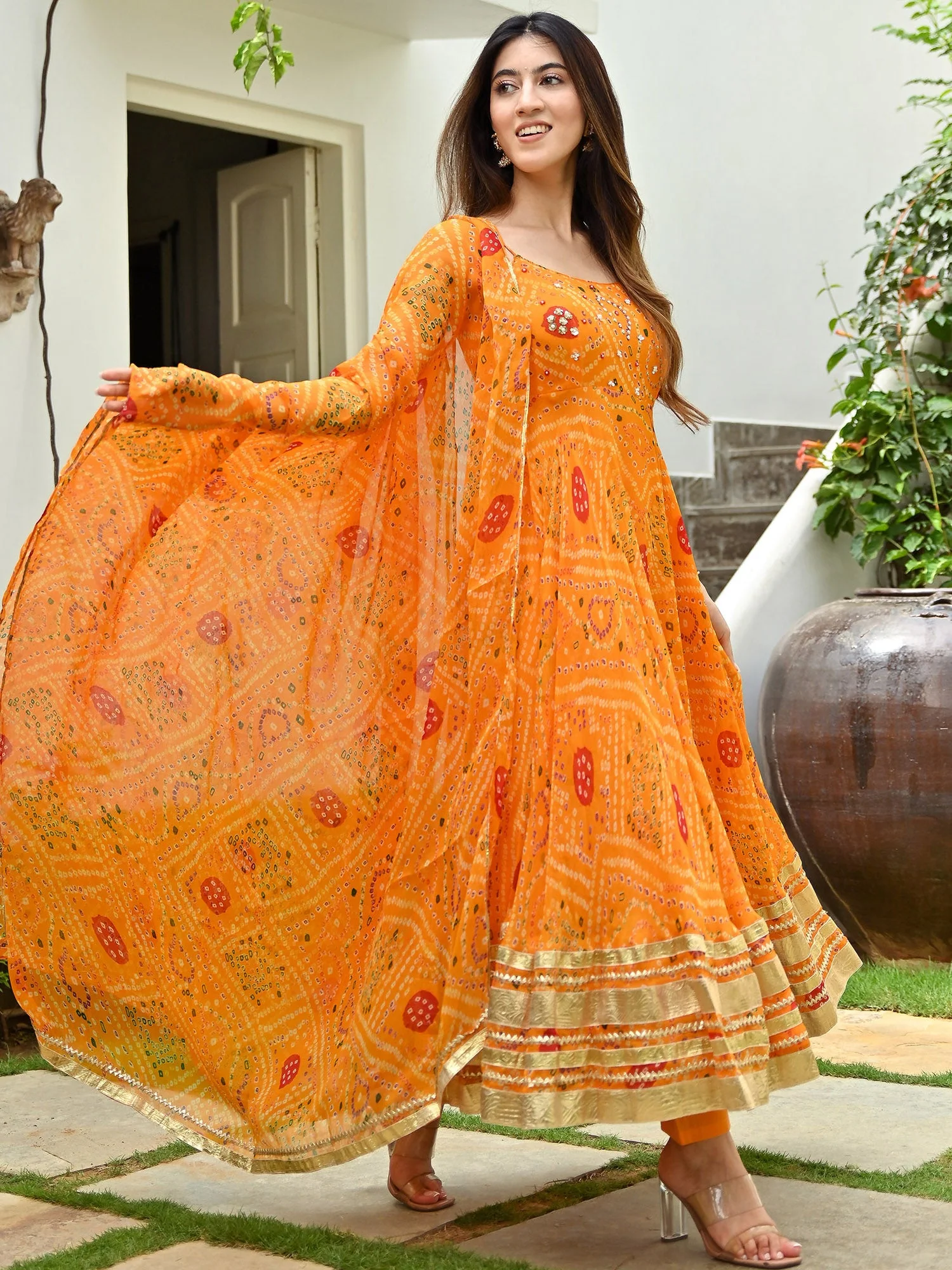 Orange Printed Anarkali - Image 3