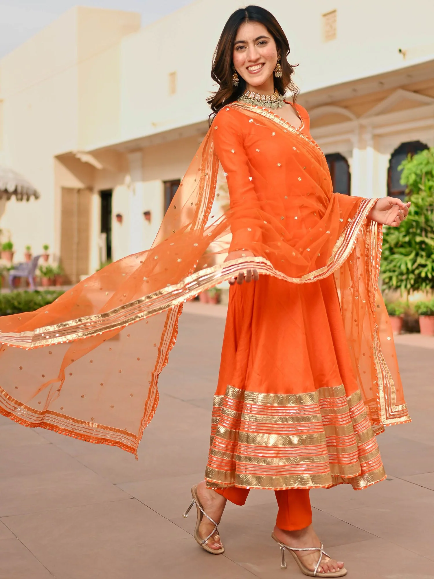 Orange Silk Anarkali set - Image 5