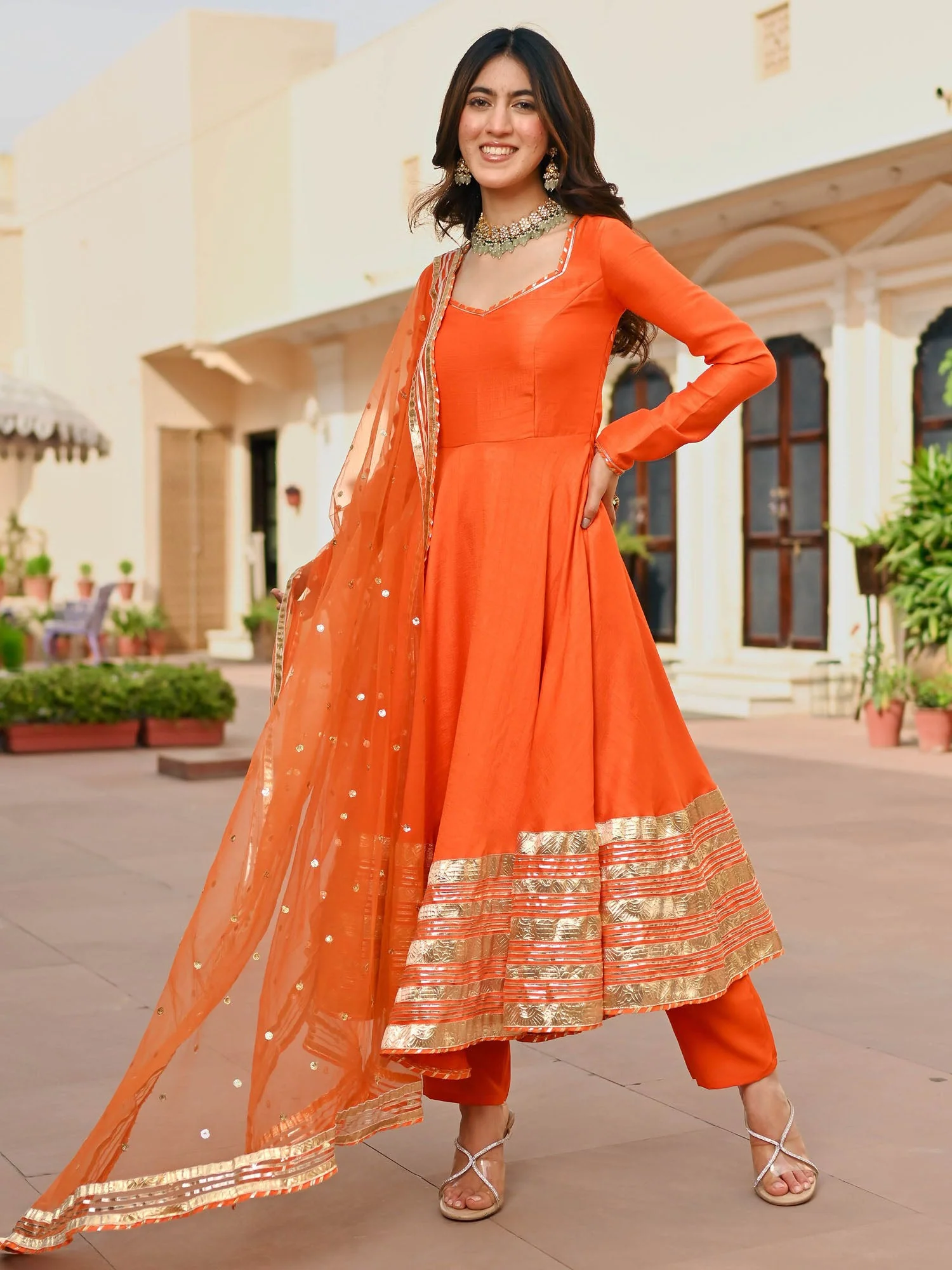 Orange Silk Anarkali set - Image 8