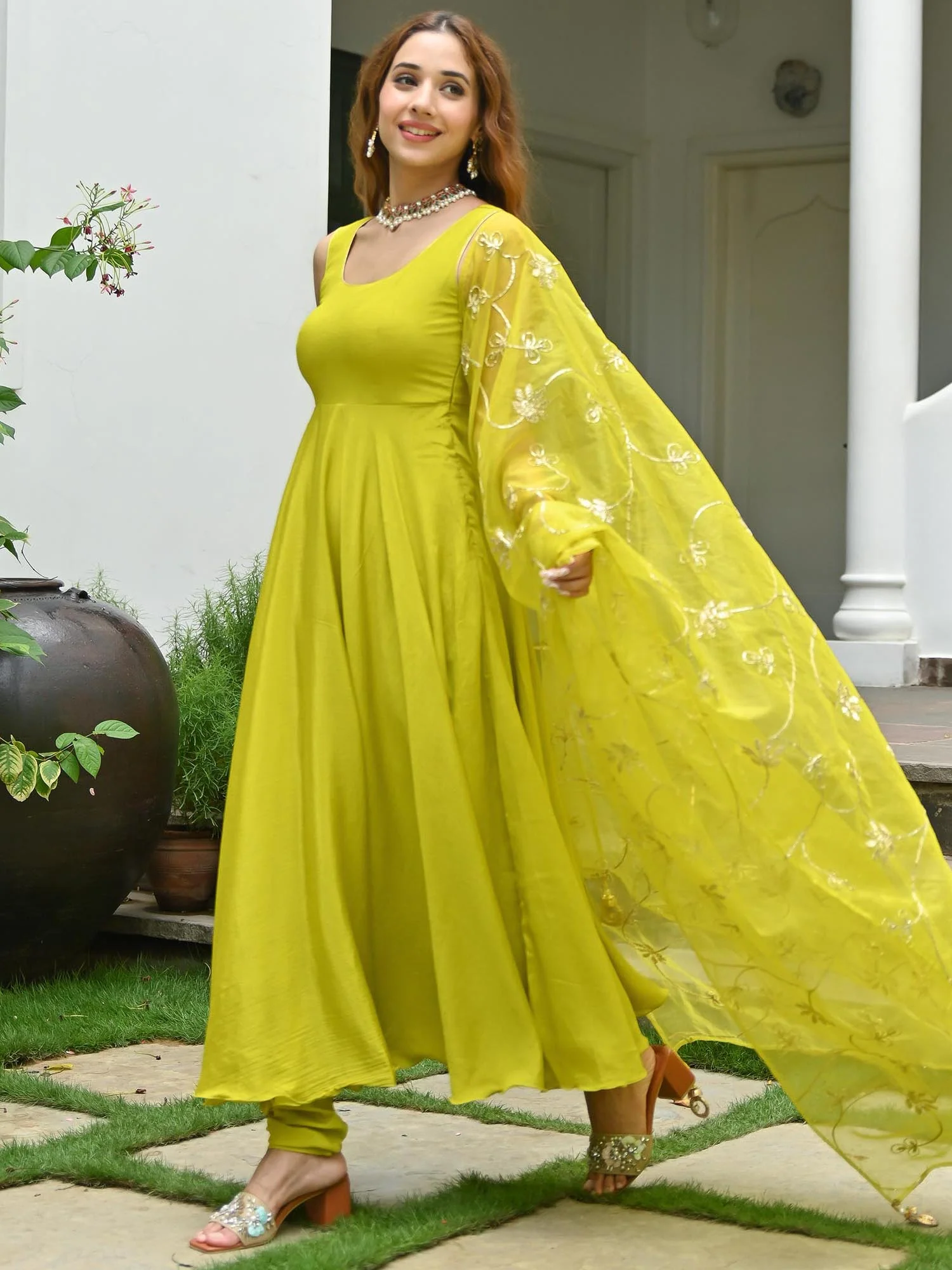 Parrot Green Anarkali Set - Image 3