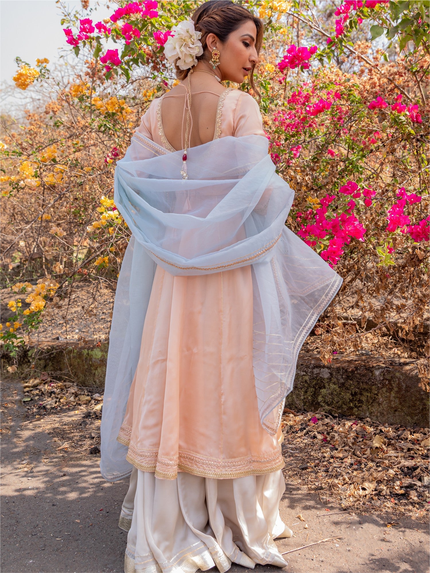 Peach and Grey Anarkali Skirt Set - Image 6